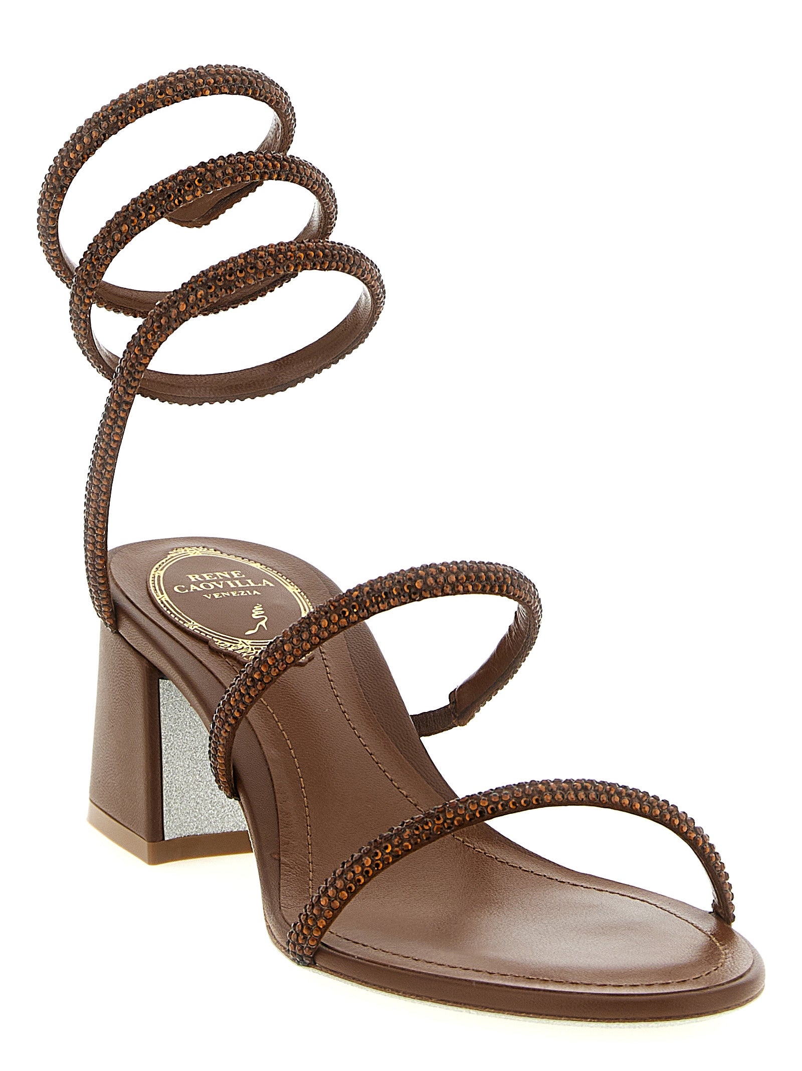 RENE CAOVILLA Braune Sandalen mit Viscose-Riemen