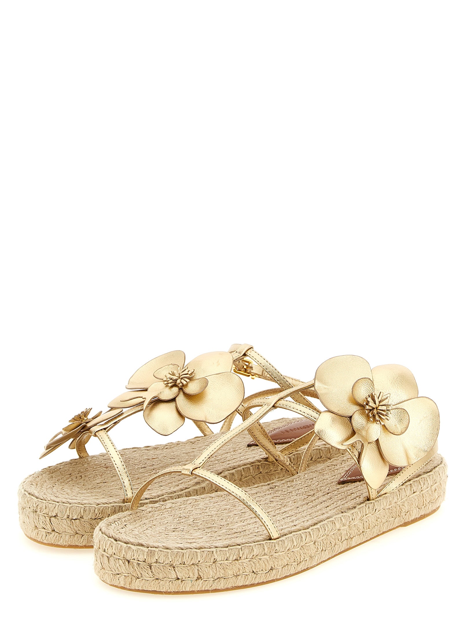 Zimmermann Goldfarbene flache Sandalen aus Leder