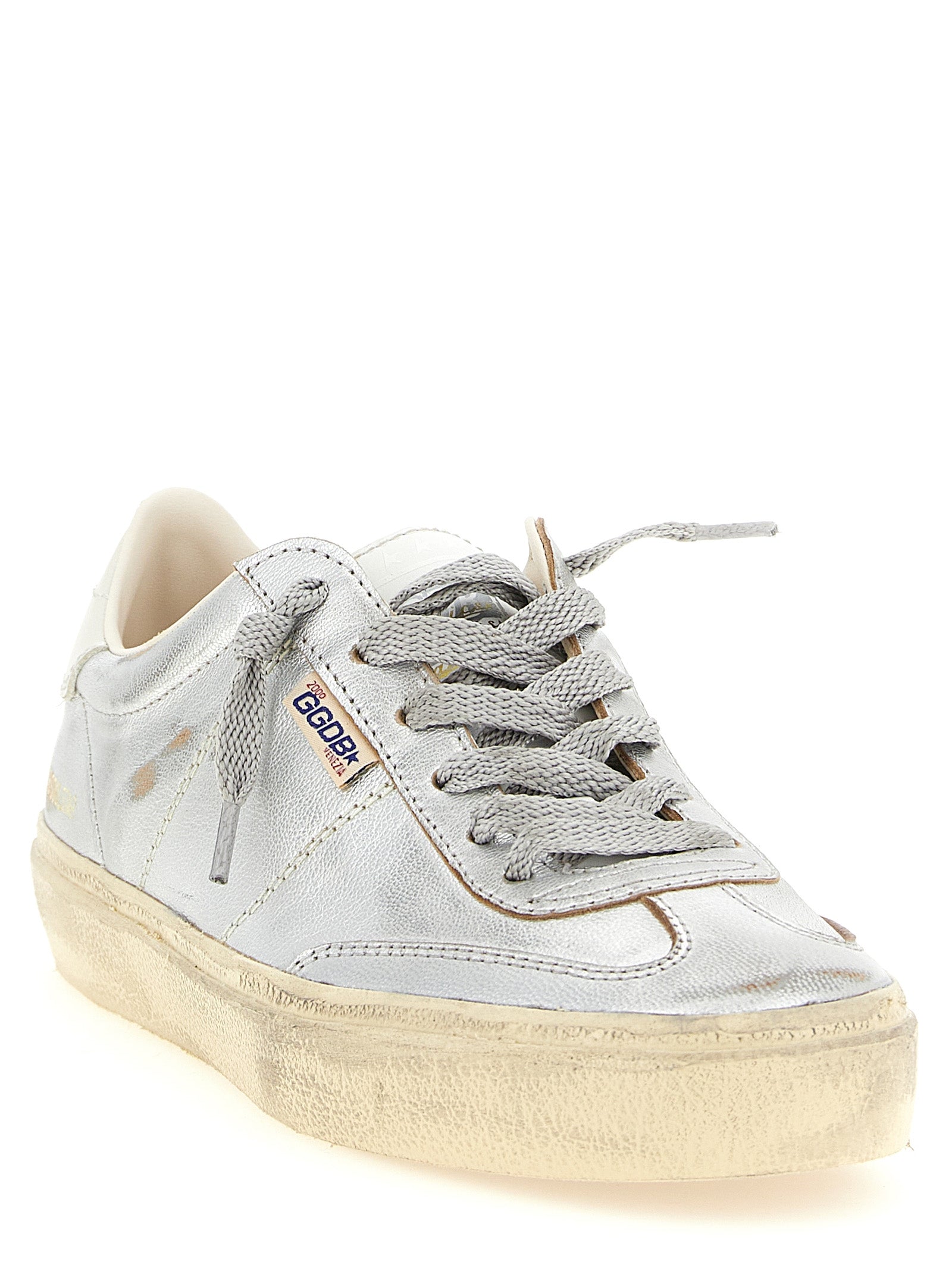 Golden Goose Silberne Low-Top-Sneaker aus Rindsleder