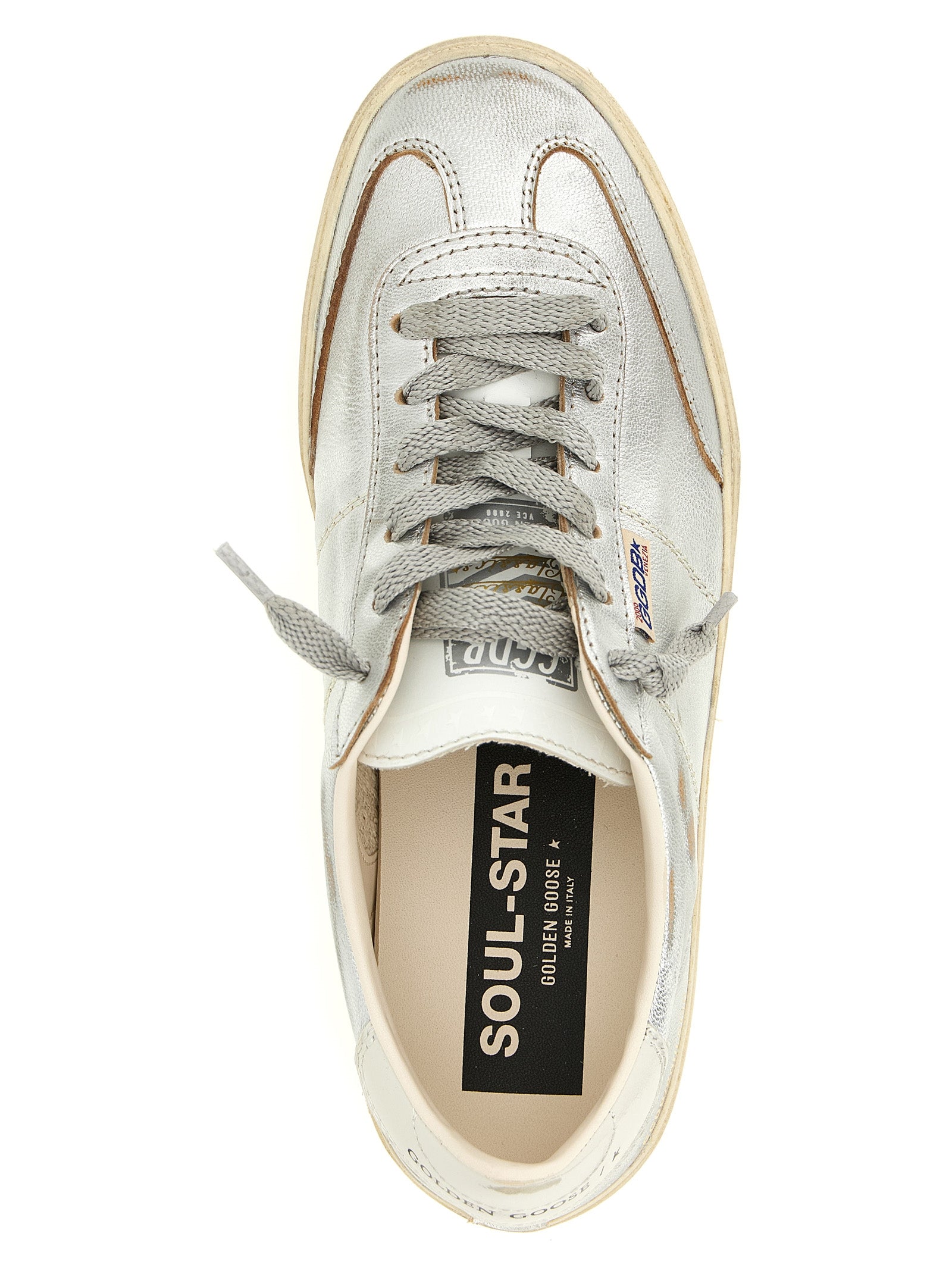 Golden Goose Silberne Low-Top-Sneaker aus Rindsleder