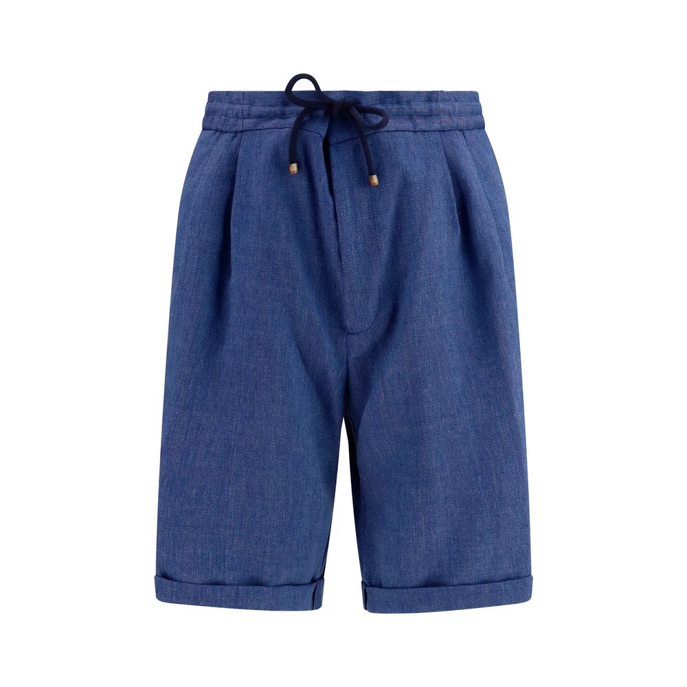 Brunello Cucinelli Blaue Leinen-Bermudashorts
