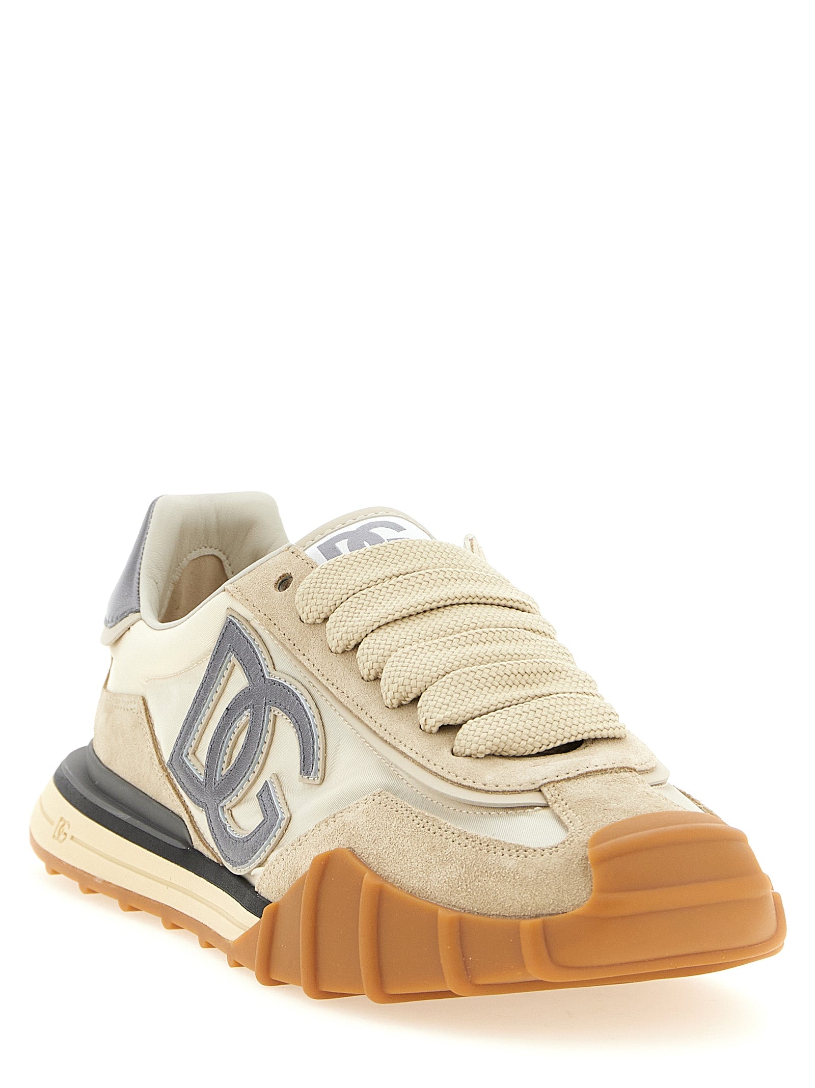 Dolce & Gabbana Silberne Kalbsleder-Sneaker im Athletic-Stil