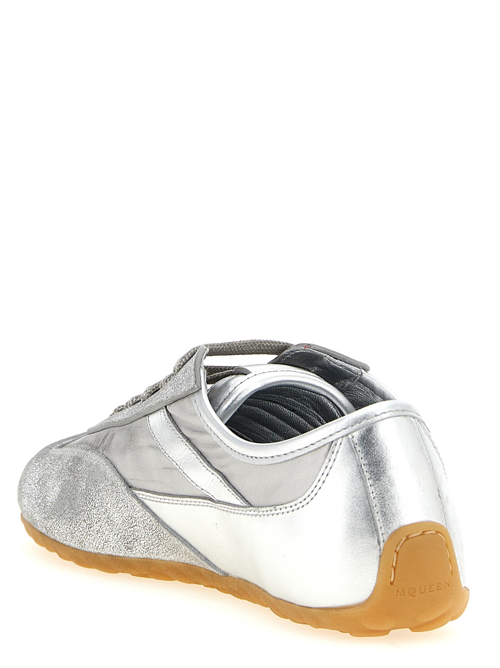 Alexander McQueen Silberne Leder-Sneaker im Athletic-Look