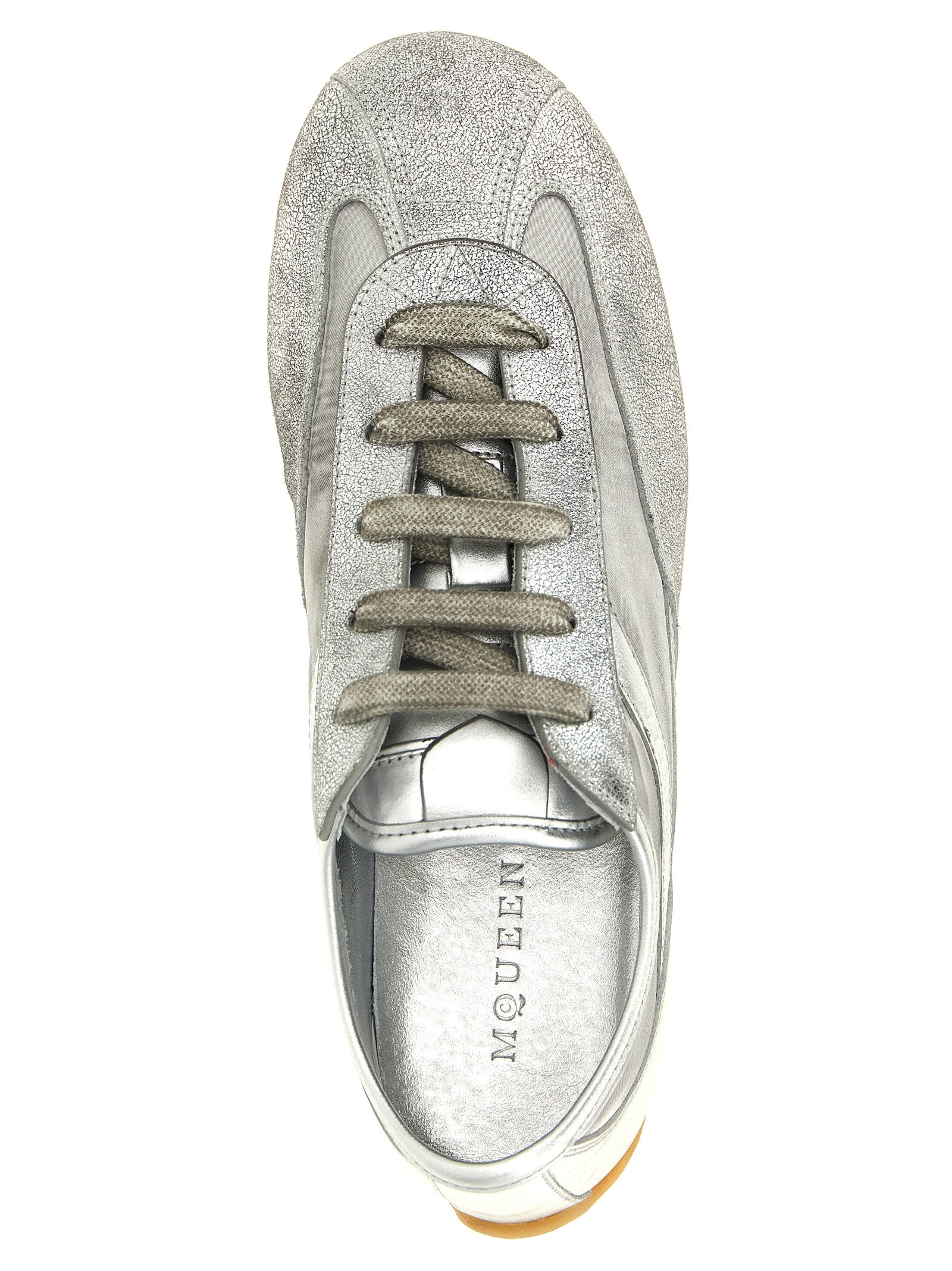Alexander McQueen Silberne Leder-Sneaker im Athletic-Look