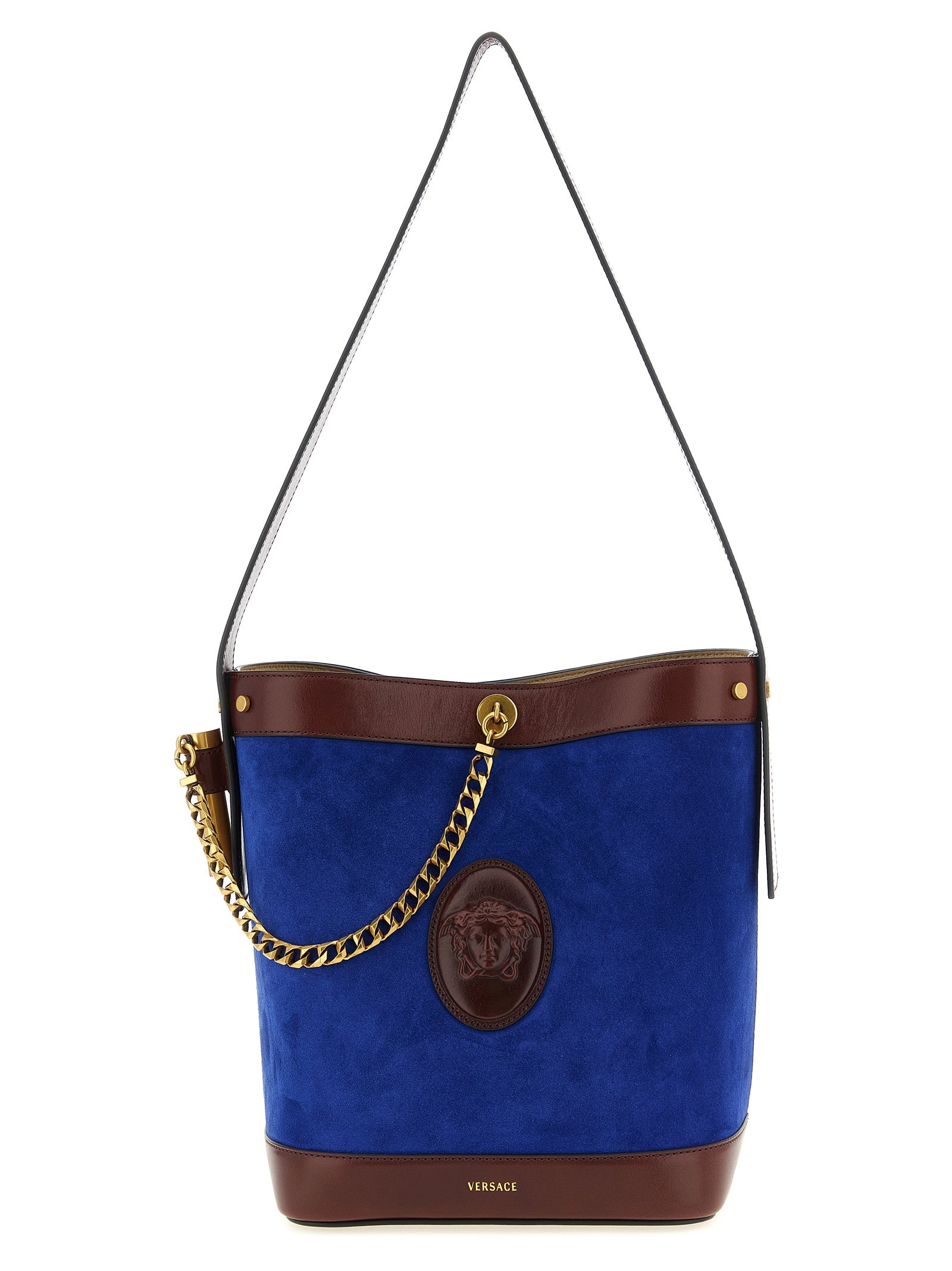 Versace Schultertasche aus blauem Kalbsleder