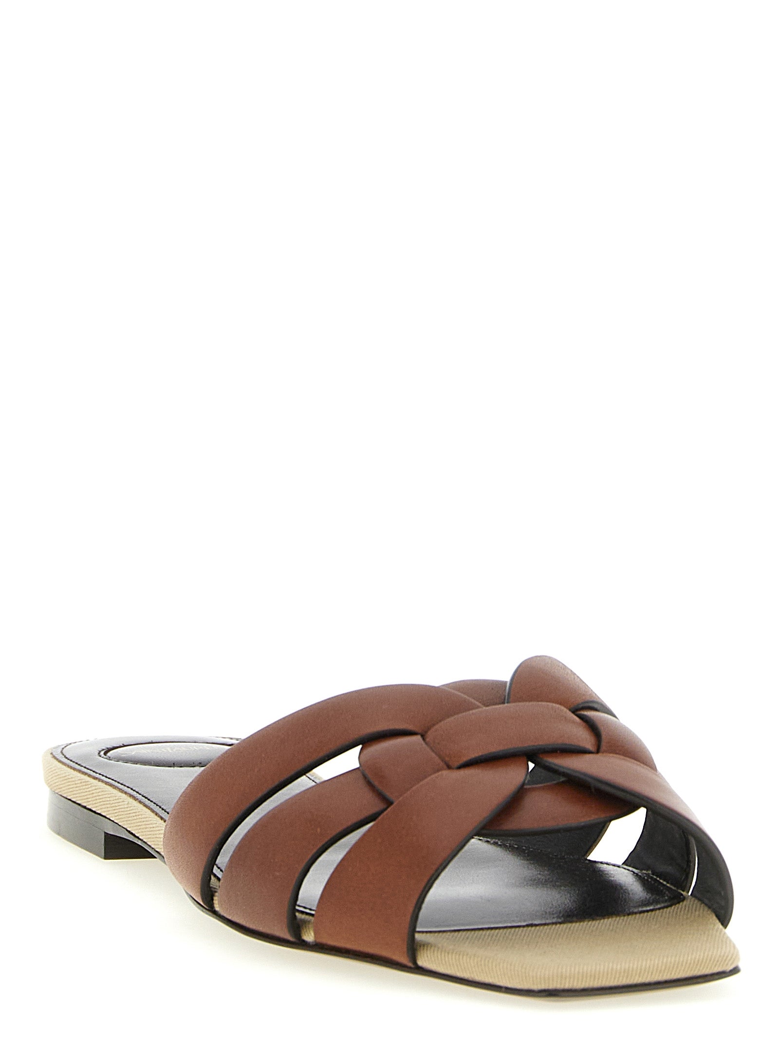 Saint Laurent Braune Kalbsleder-Slipper
