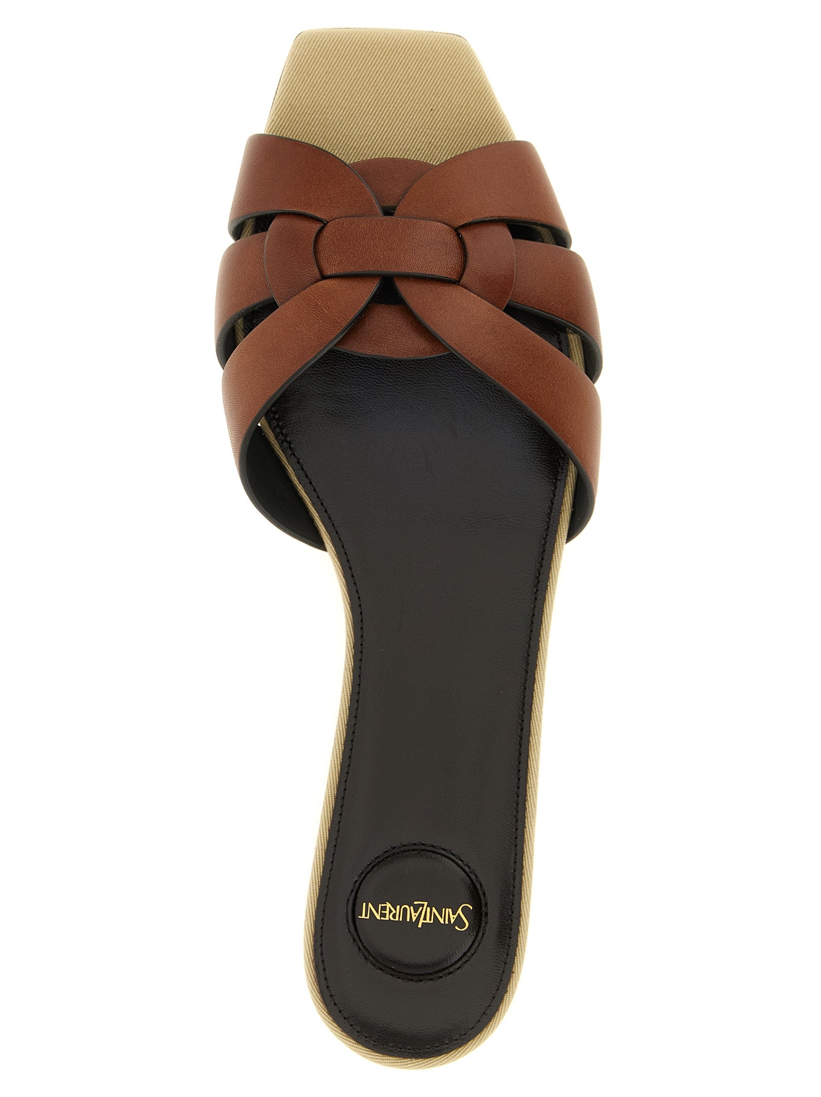 Saint Laurent Braune Kalbsleder-Slipper