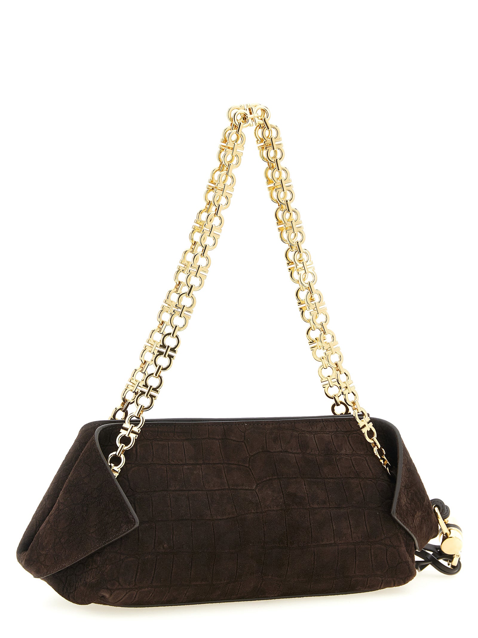 Ferragamo Braune Ziegenleder-Schultertasche