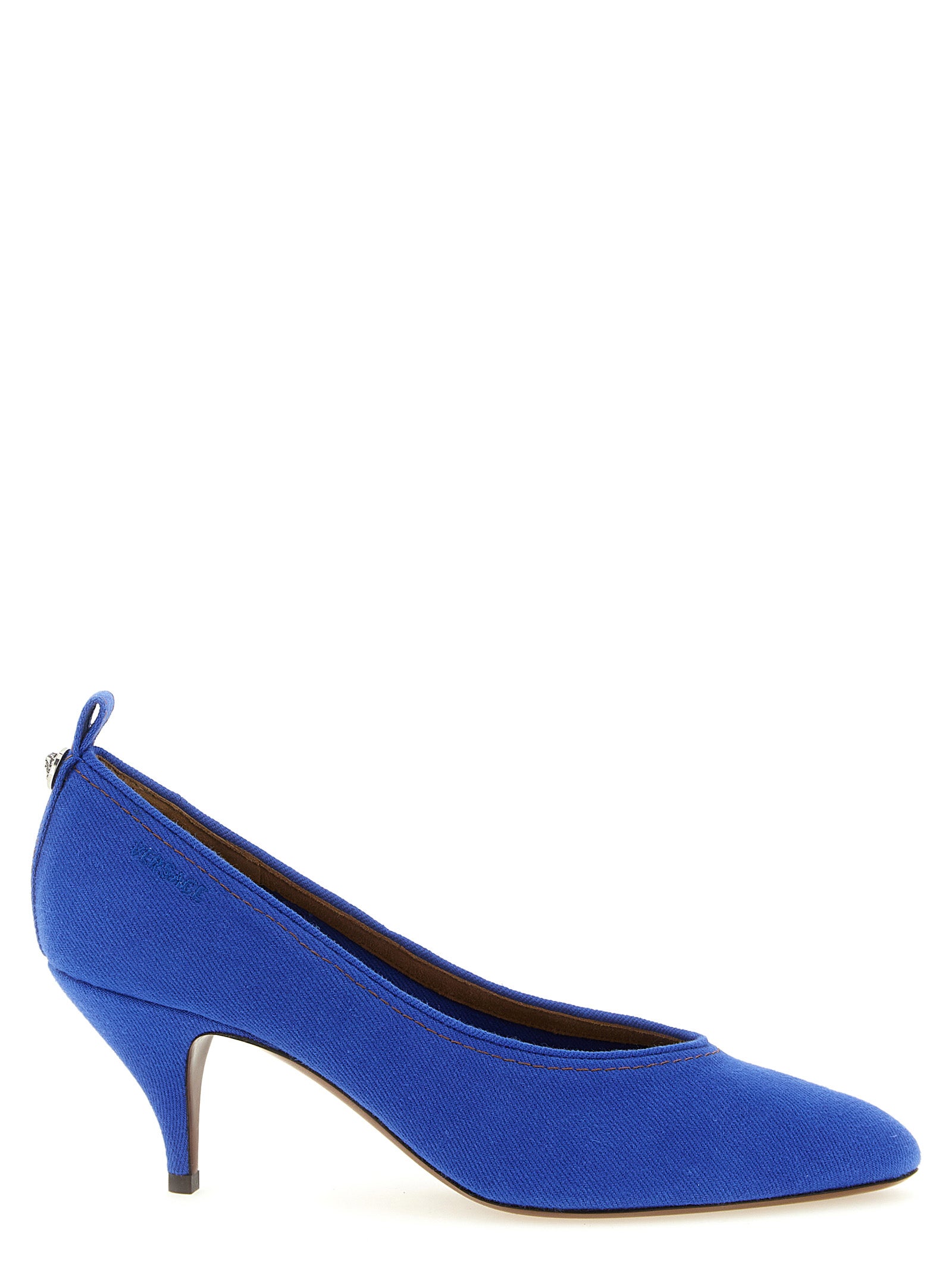Versace Blaue Pumps aus Baumwolle mit mittlerem Absatz