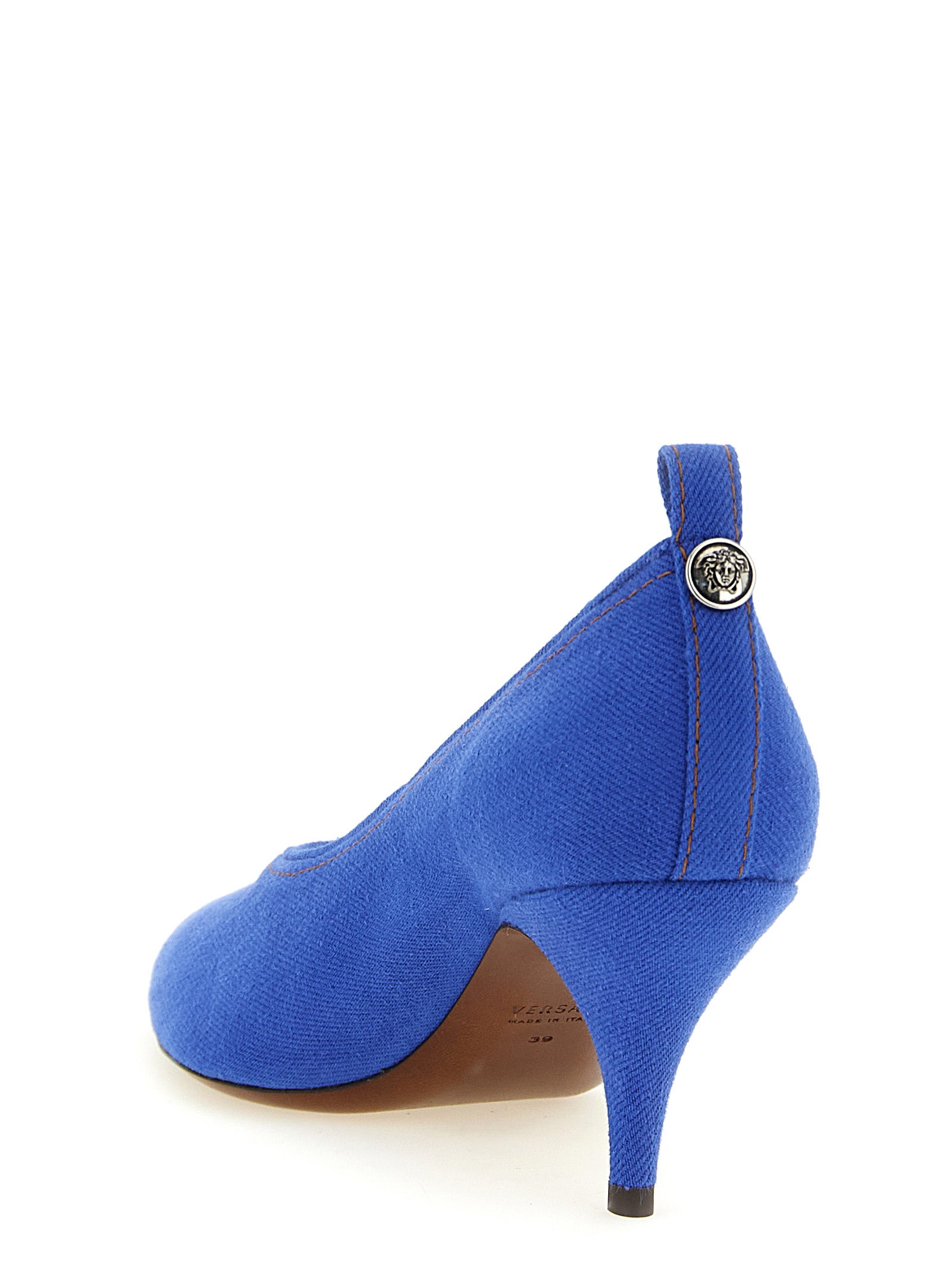 Versace Blaue Pumps aus Baumwolle mit mittlerem Absatz