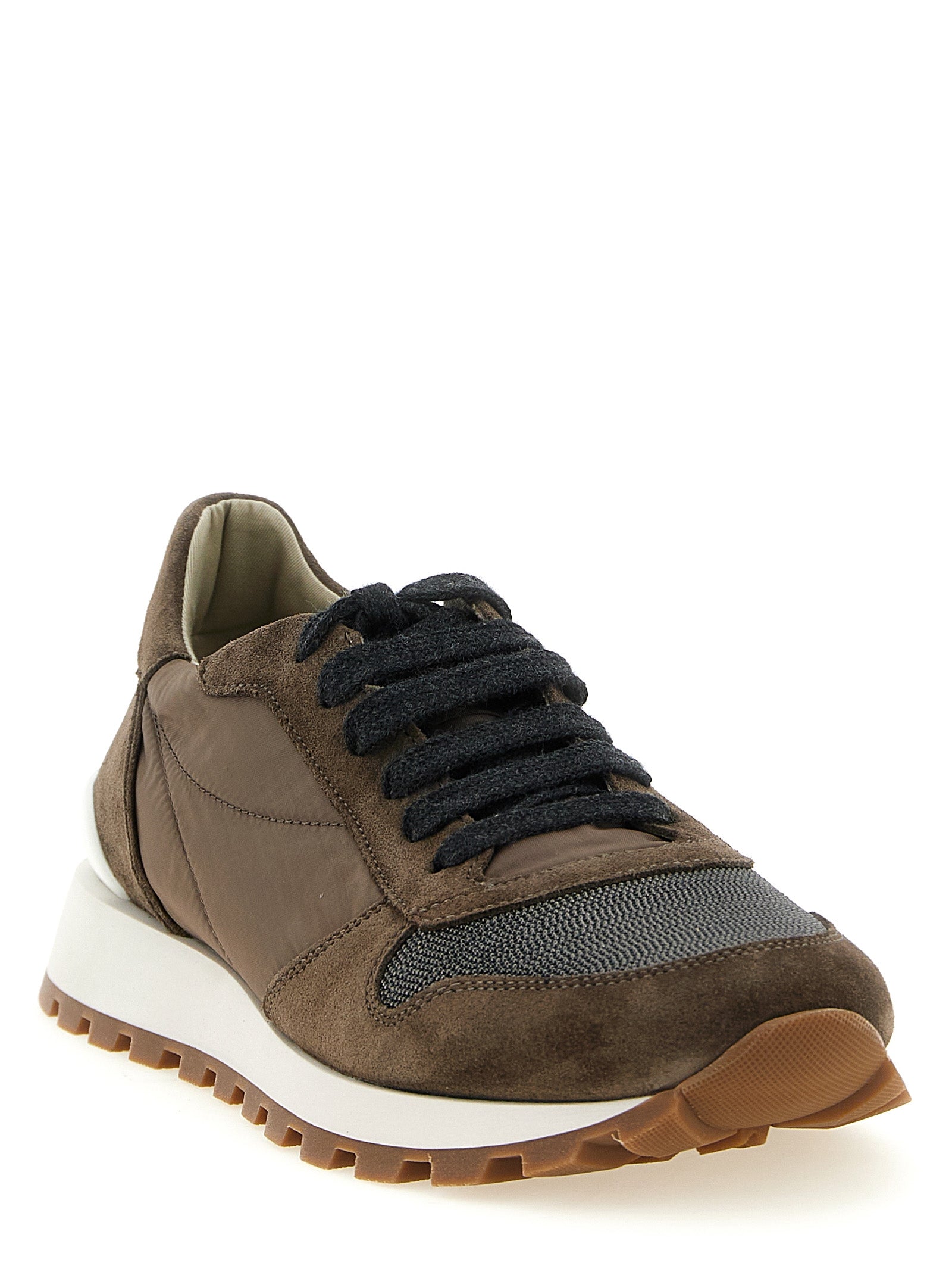 Brunello Cucinelli Zweifarbige Kalbsleder-Sneaker im Athletic-Stil