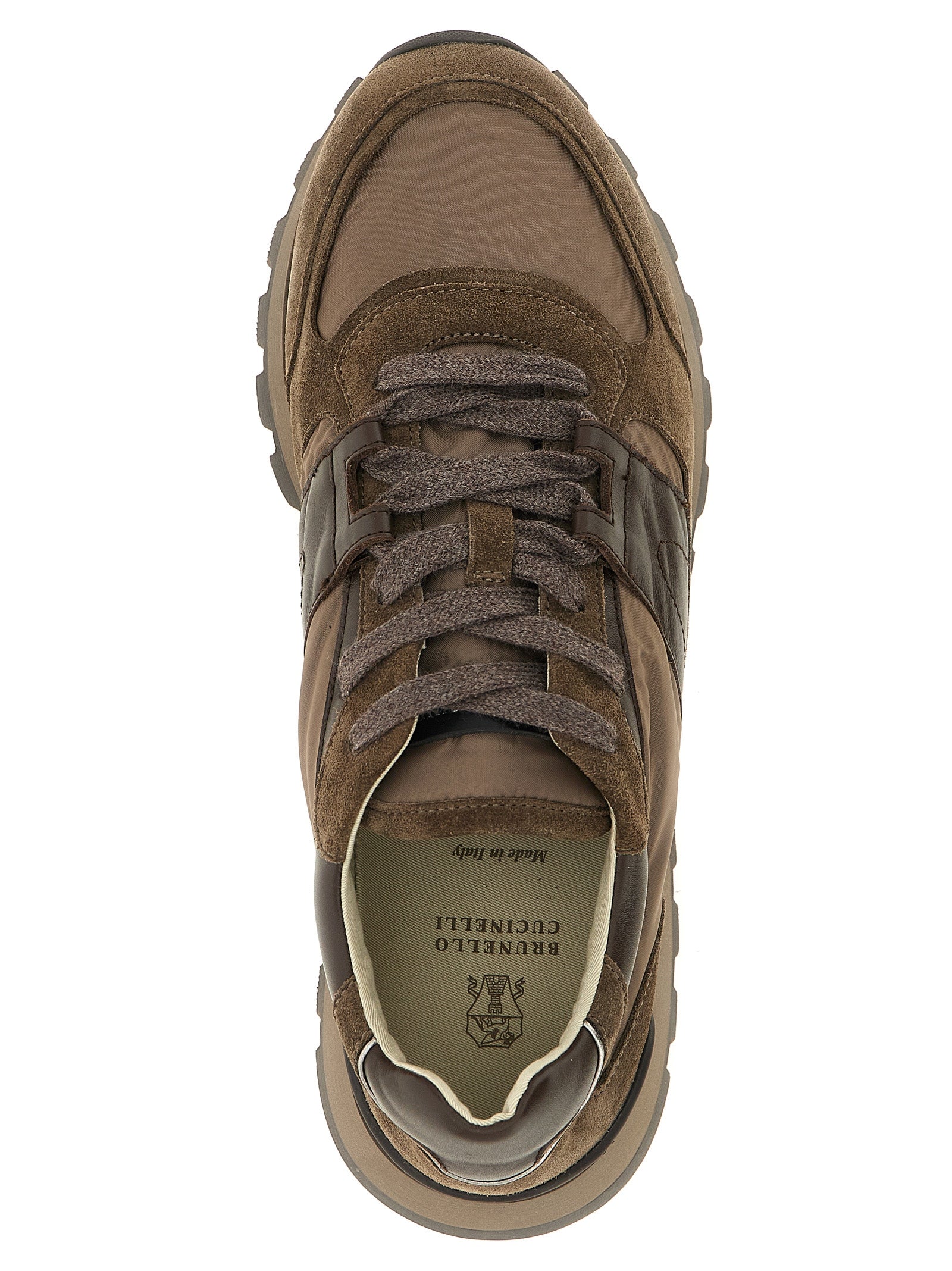 Brunello Cucinelli Zweifarbige Kalbsleder-Sneaker im Athletic-Stil