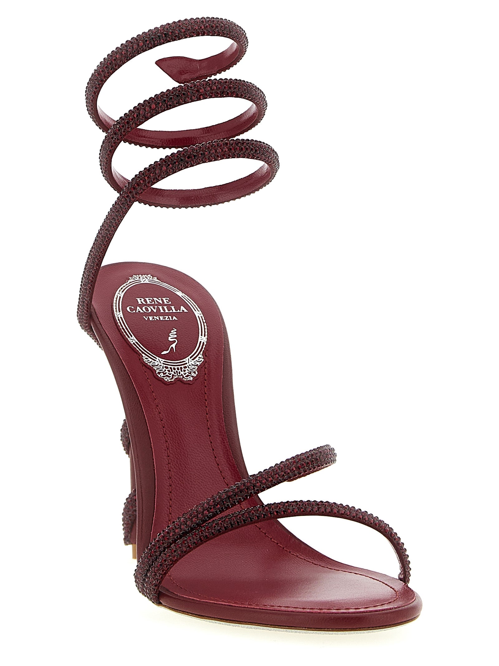 RENE CAOVILLA Bordeaux Viskose Stiletto-Sandalen