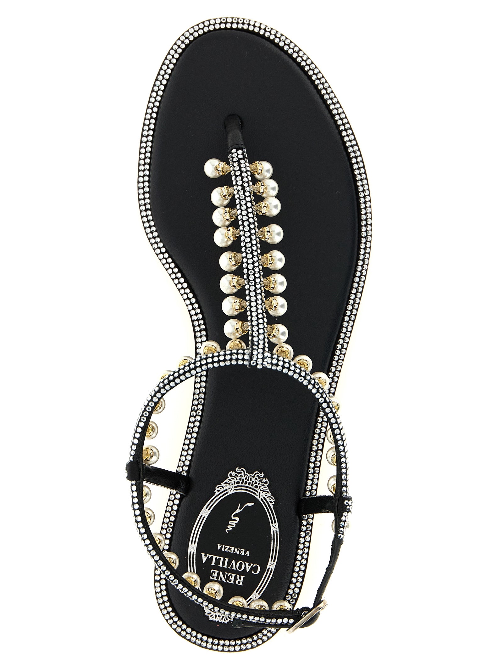 RENE CAOVILLA Zweifarbige flache Sandalen aus Viskose