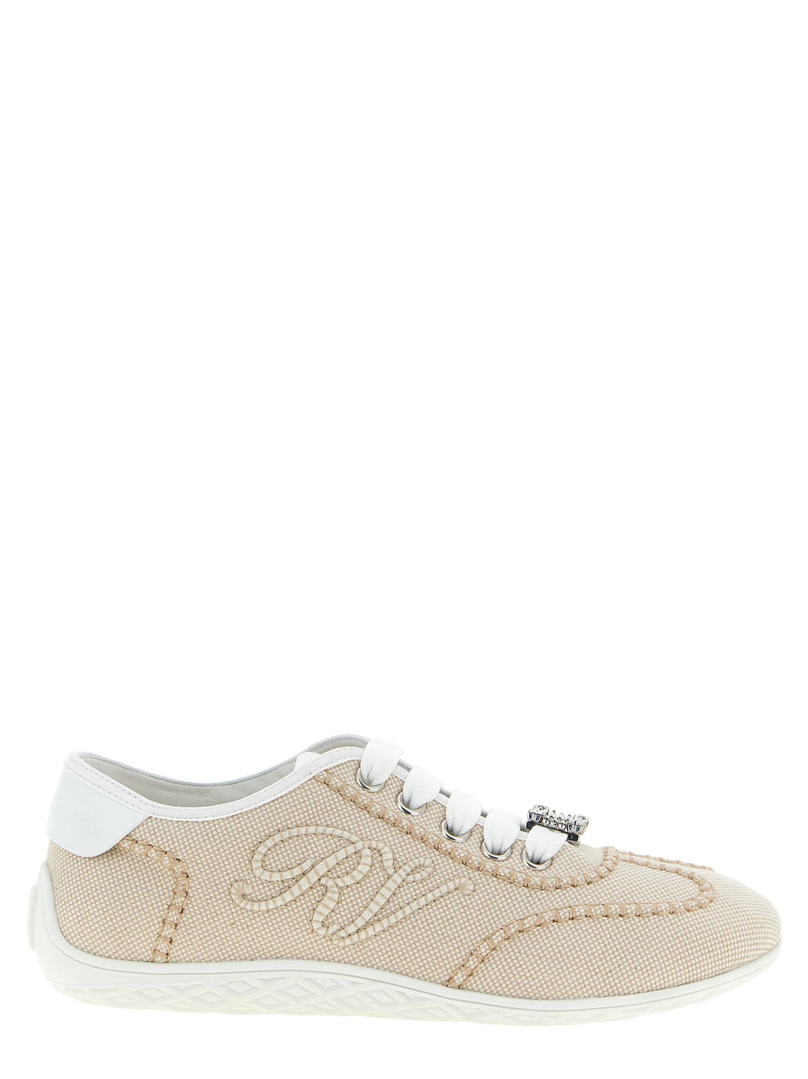 Roger Vivier Cremefarbene Polyamid Sneakers mit niedrigem Schaft