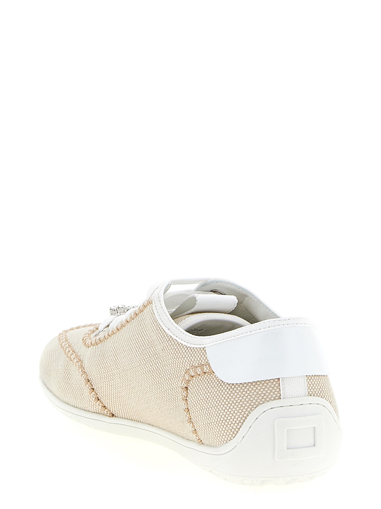 Roger Vivier Cremefarbene Polyamid Sneakers mit niedrigem Schaft
