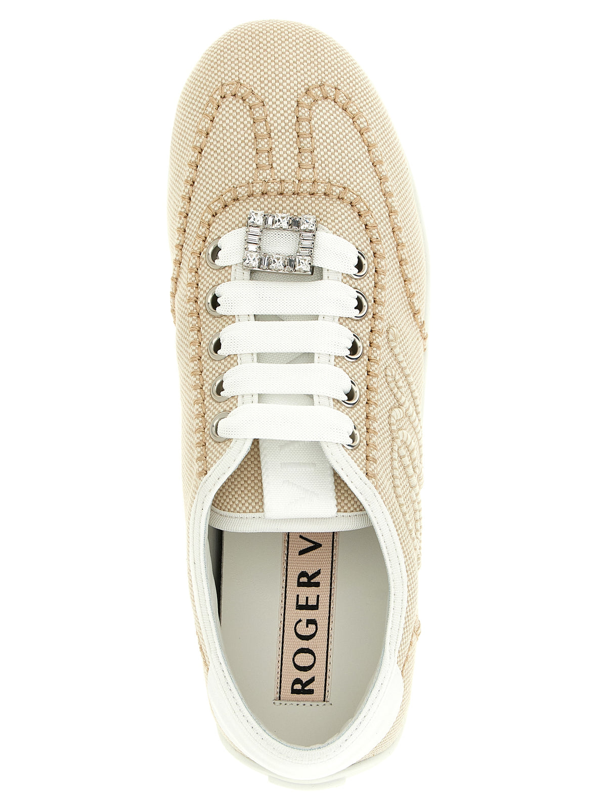 Roger Vivier Cremefarbene Polyamid Sneakers mit niedrigem Schaft