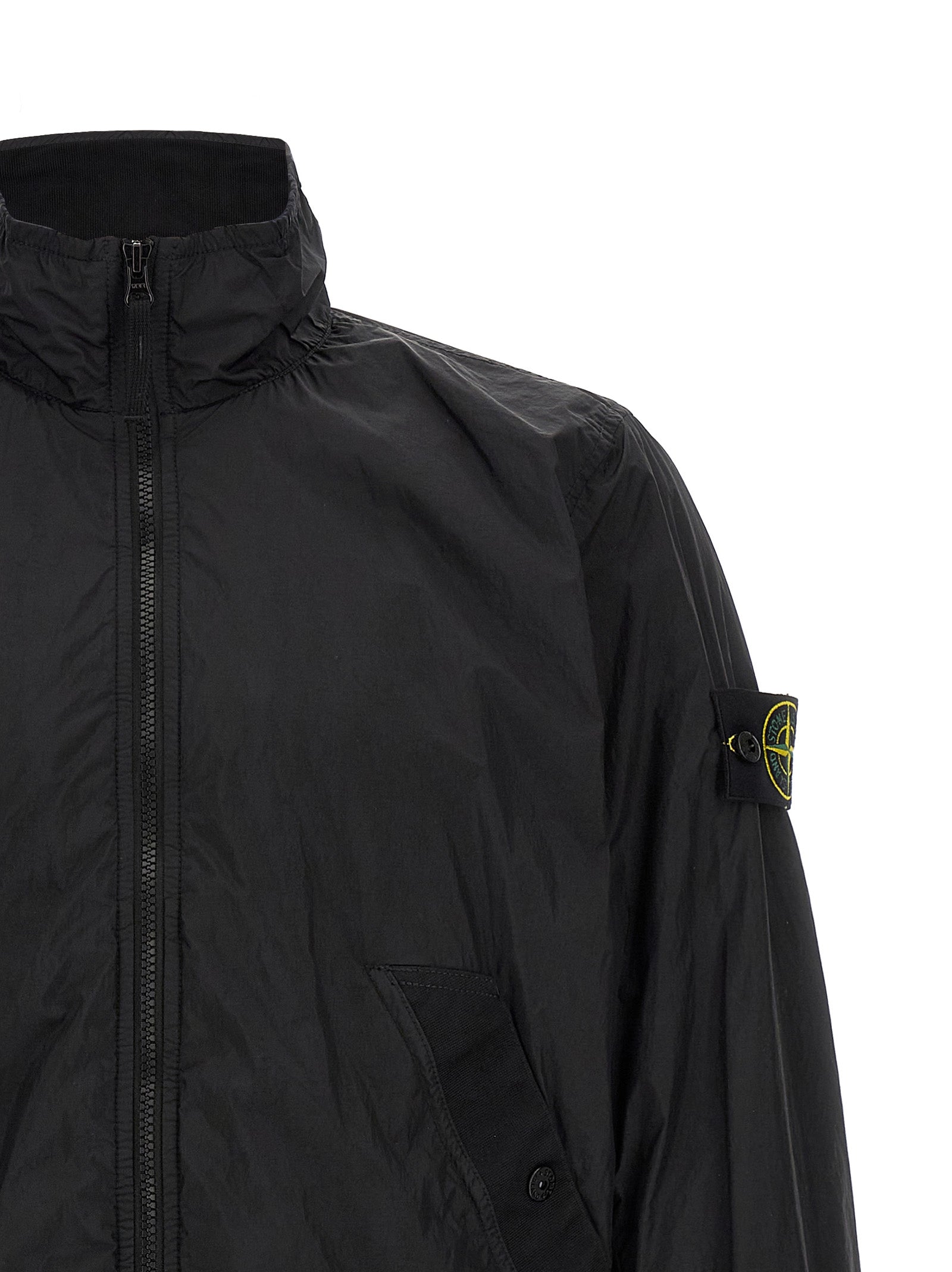 Stone Island Schwarze Polyamid-Jacke in voller Länge