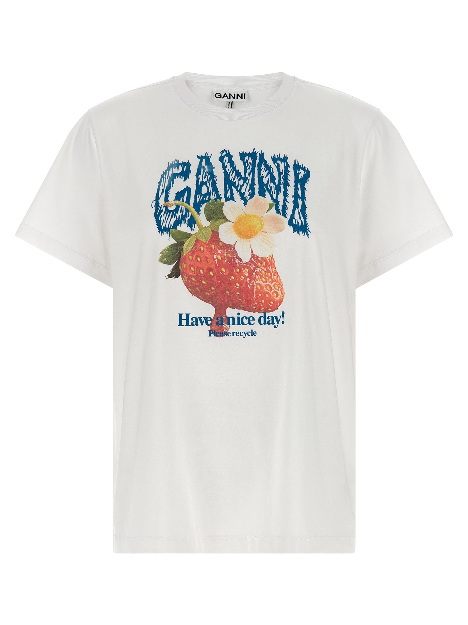 Ganni Weißes T-Shirt aus Bio-Baumwolle