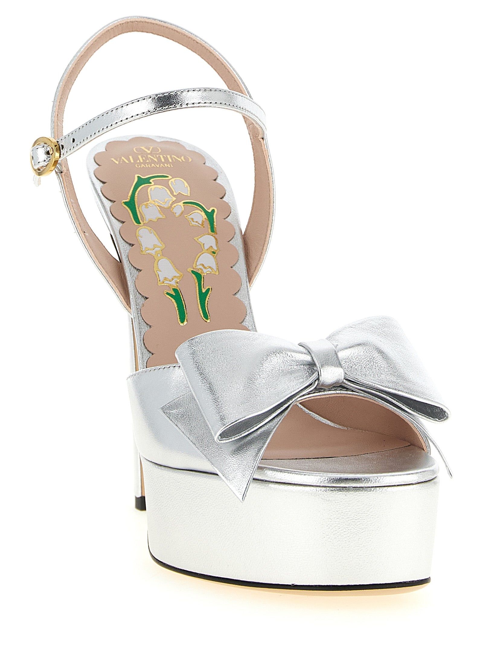 Valentino Garavani Silberne Leder-Stiletto-Sandalen