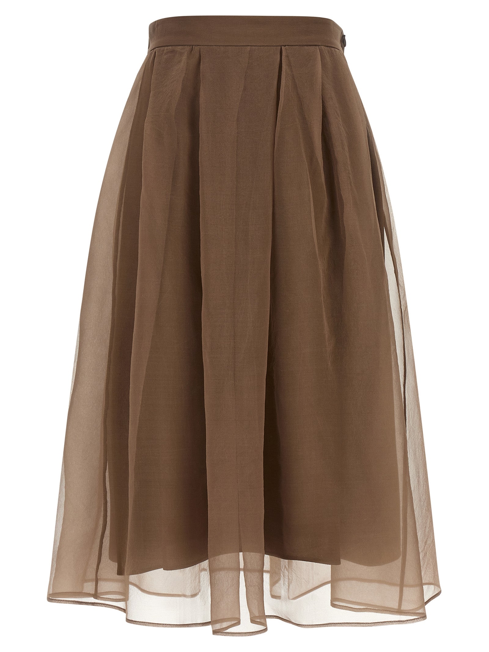 Brunello Cucinelli Brauner Seiden-Midirock
