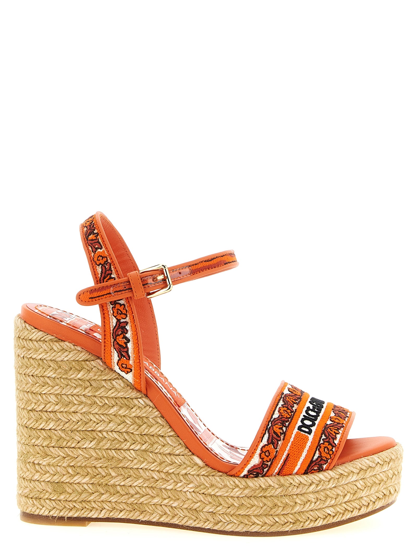 Dolce & Gabbana Orange Baumwoll-Keilabsatz-Sandalen