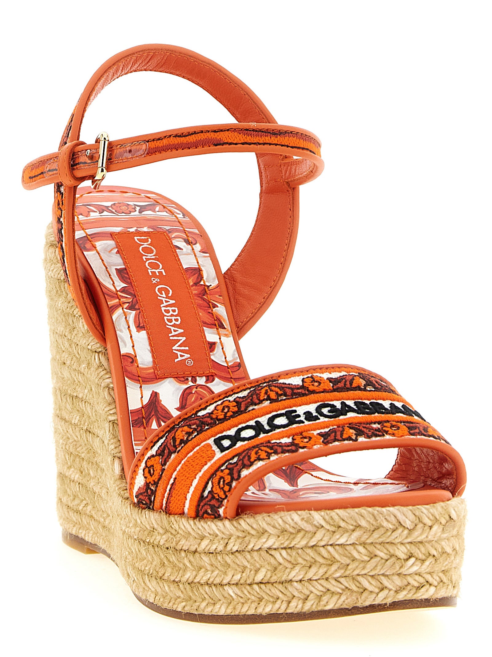 Dolce & Gabbana Orange Baumwoll-Keilabsatz-Sandalen