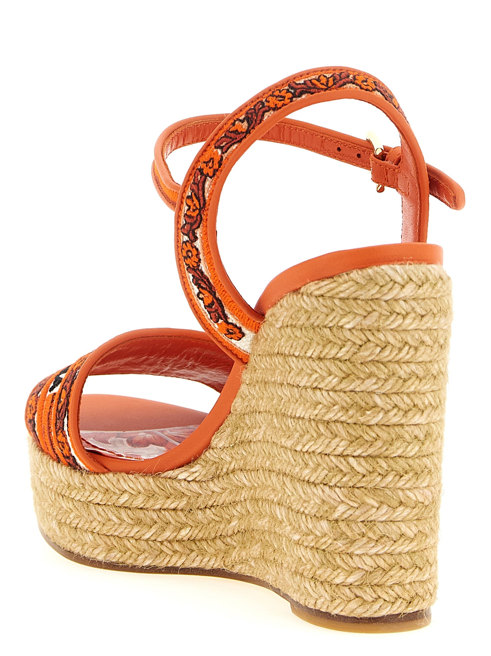 Dolce & Gabbana Orange Baumwoll-Keilabsatz-Sandalen