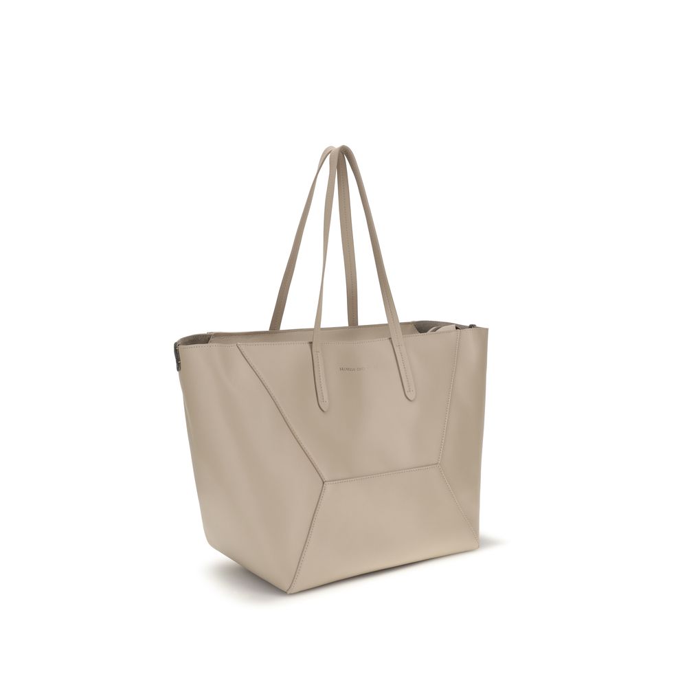 Brunello Cucinelli Beige Calf Leather Bos Taurus Handbag