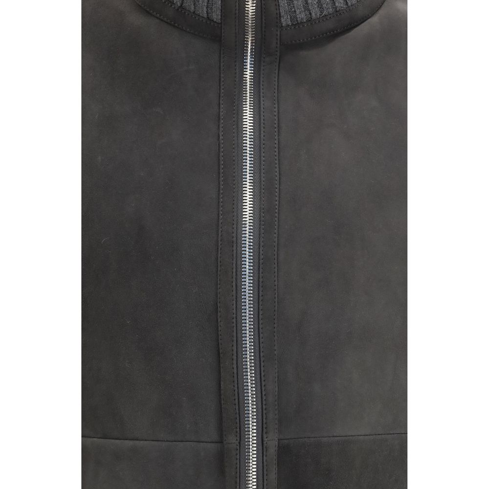 Brunello Cucinelli Graue Lammfelljacke Aries aus Wolle, durchgehend