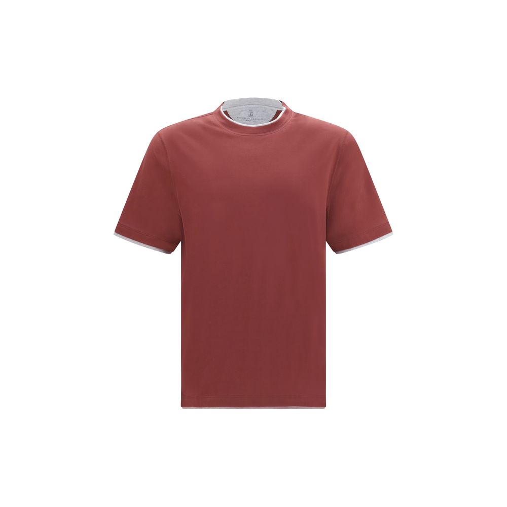 Brunello Cucinelli Bordeaux Baumwoll-T-Shirt