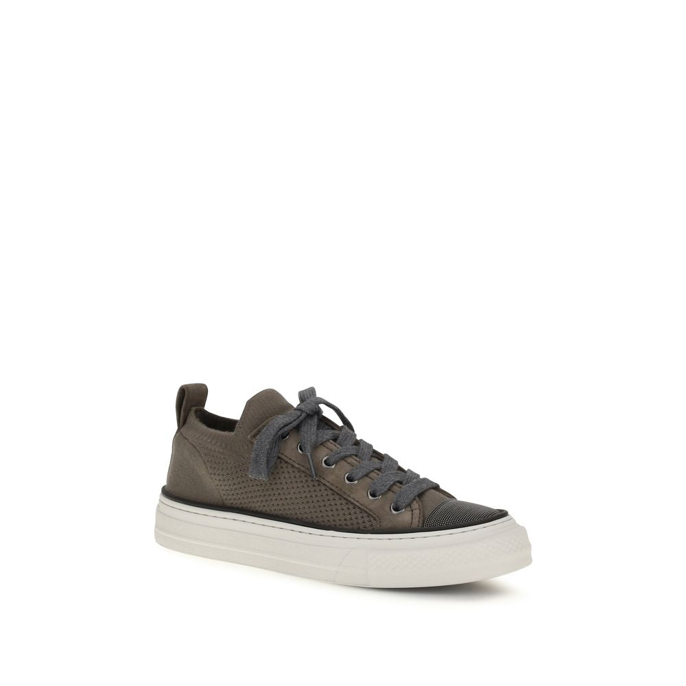 Brunello Cucinelli Braune Low-Top-Sneaker aus Baumwolle