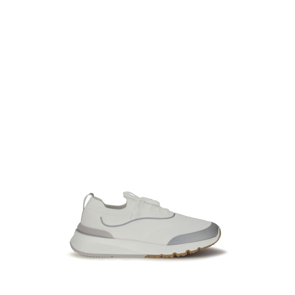Brunello Cucinelli Weiße Sneaker aus Baumwolle im Athletic-Look