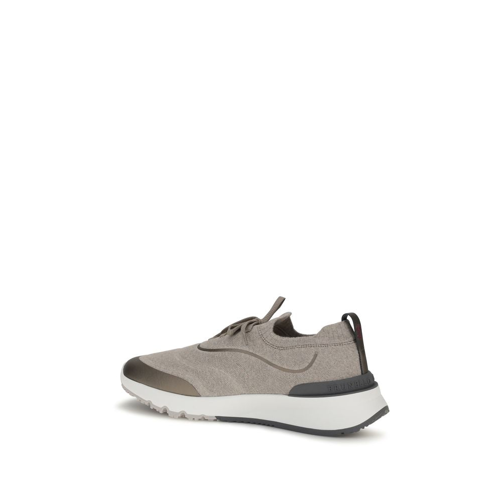 Brunello Cucinelli Braune Sneaker aus Baumwolle im Athletic-Stil