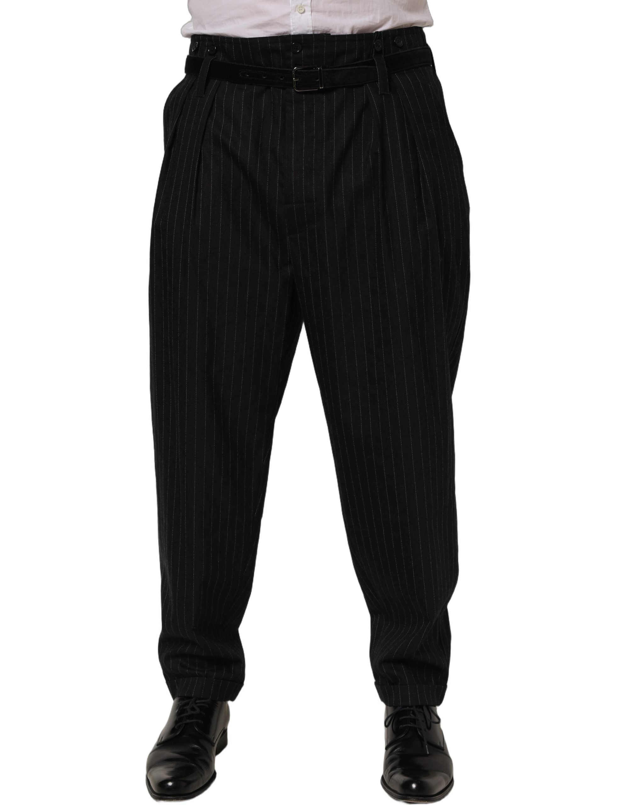Dolce & Gabbana Schwarze Herren-Anzughose mit Nadelstreifen aus Wolle