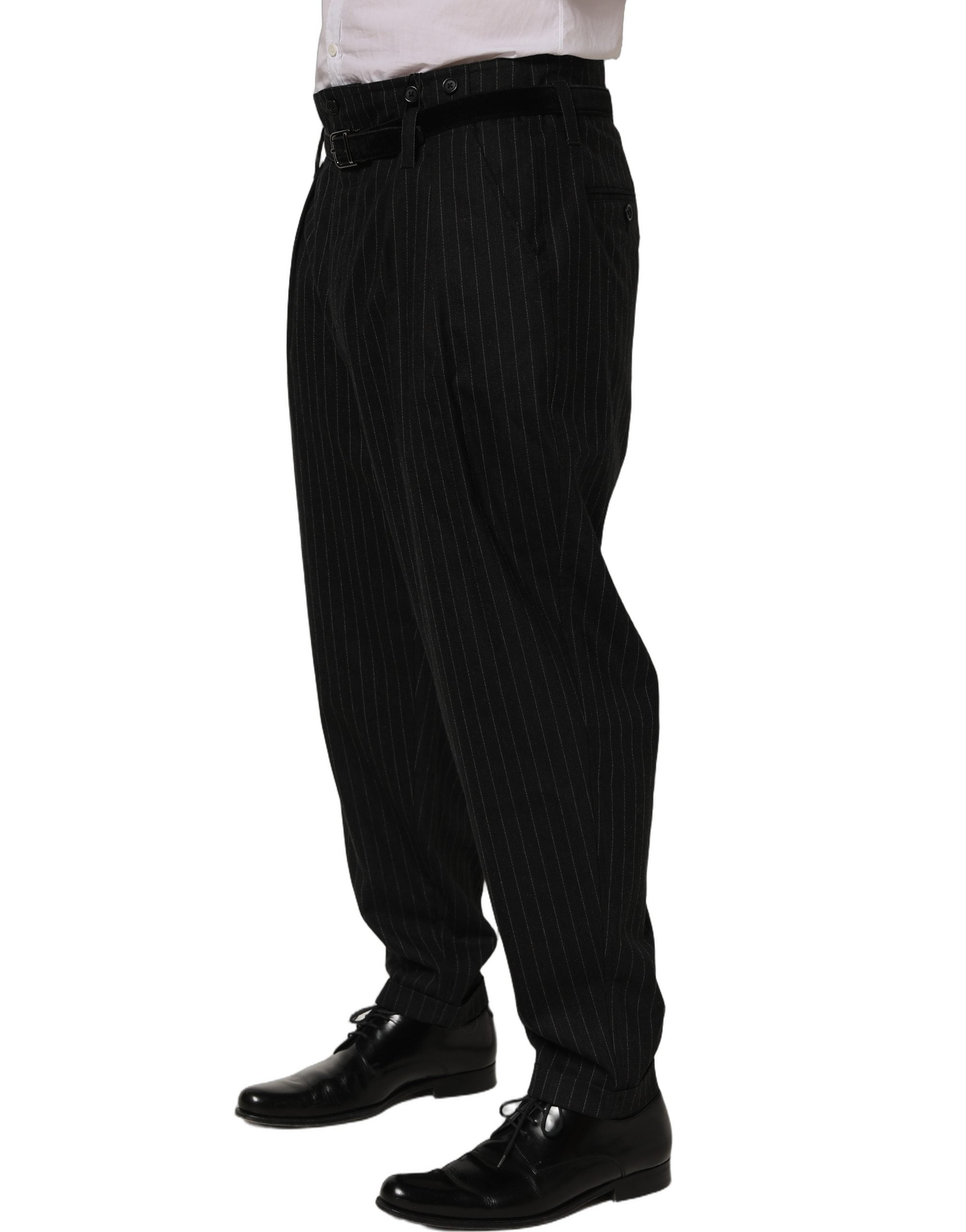 Dolce & Gabbana Schwarze Herren-Anzughose mit Nadelstreifen aus Wolle