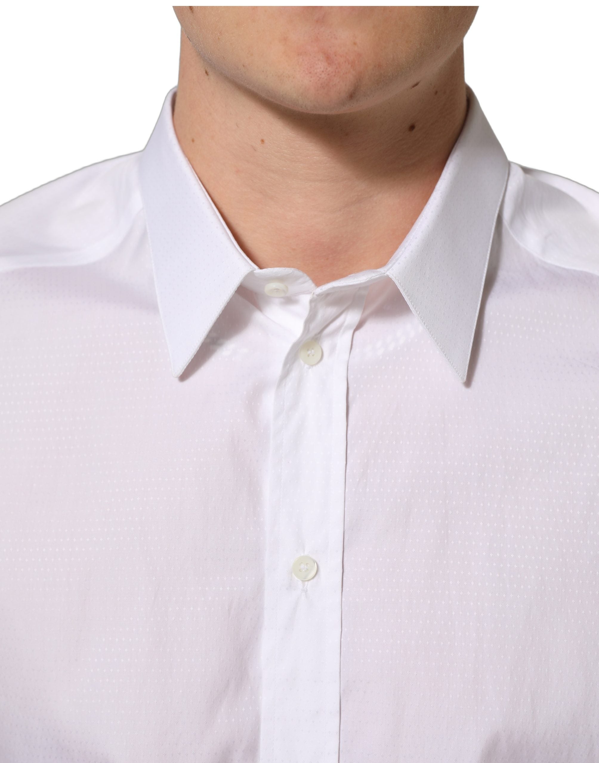 Dolce & Gabbana Weißes Baumwoll-Langarm-Herrenhemd