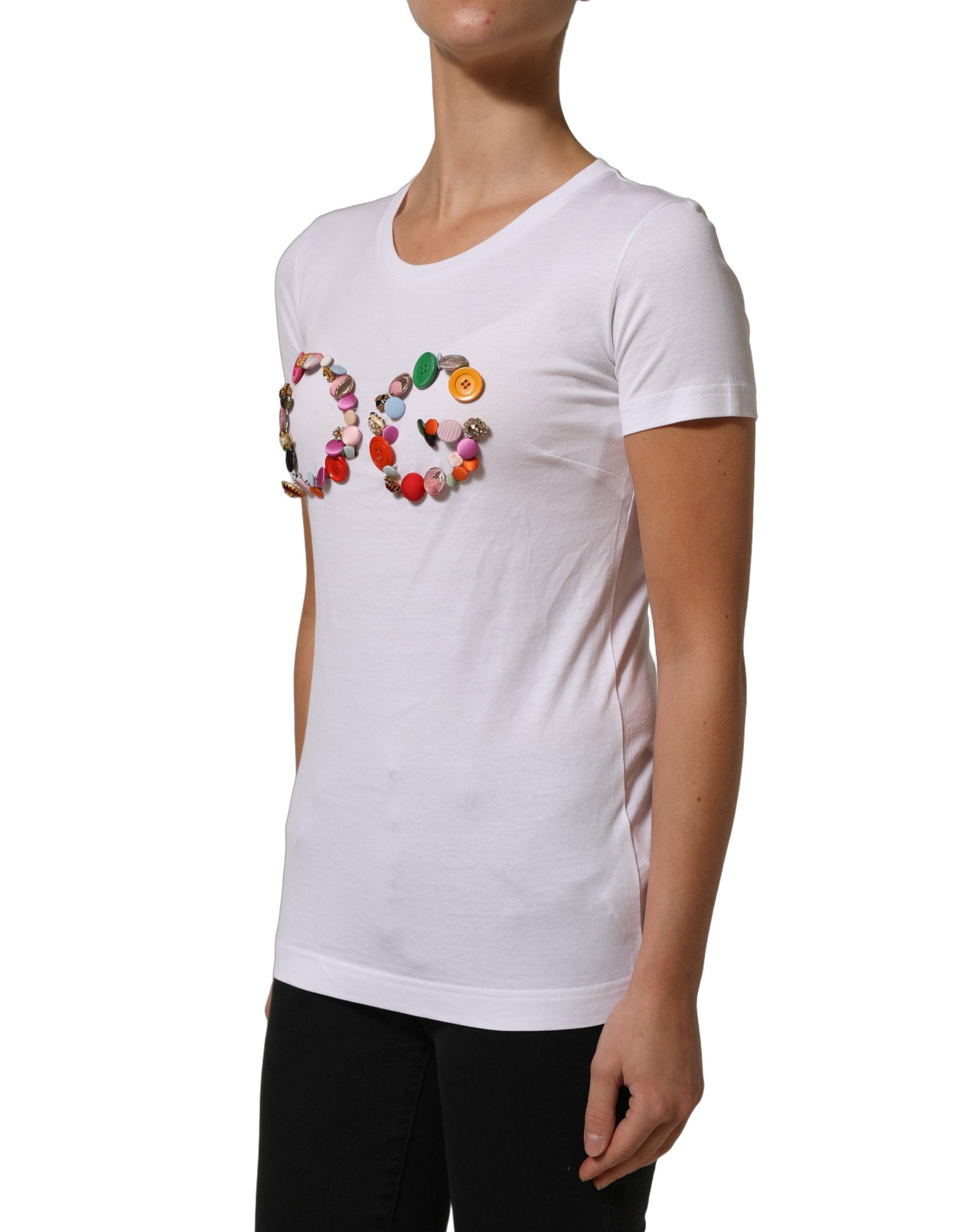 Dolce & Gabbana Weißes Rundhals-T-Shirt mit DG-Logo-Verzierung