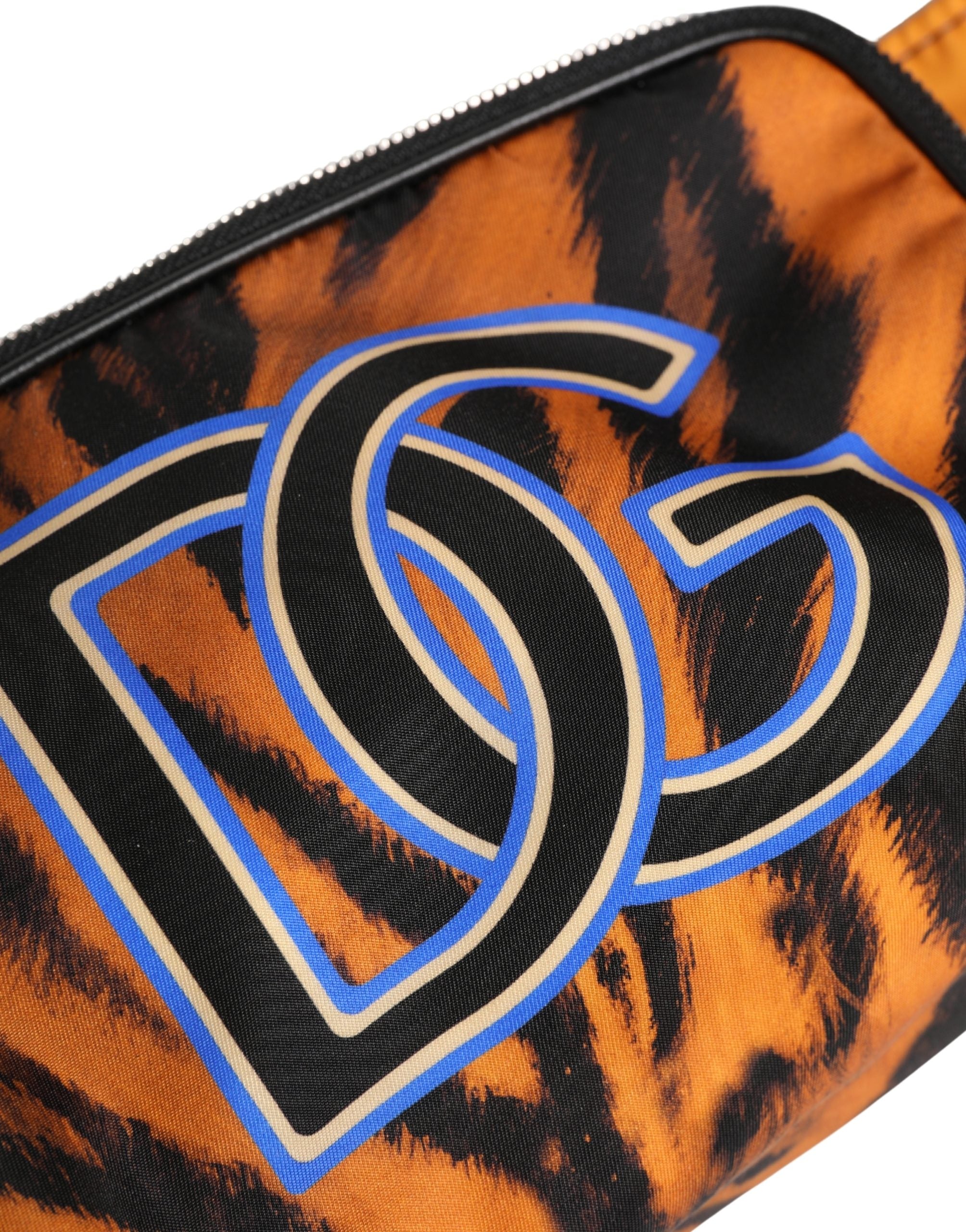 Dolce & Gabbana Braune Bauchtasche aus Nylon mit Tiger-Print für Herren