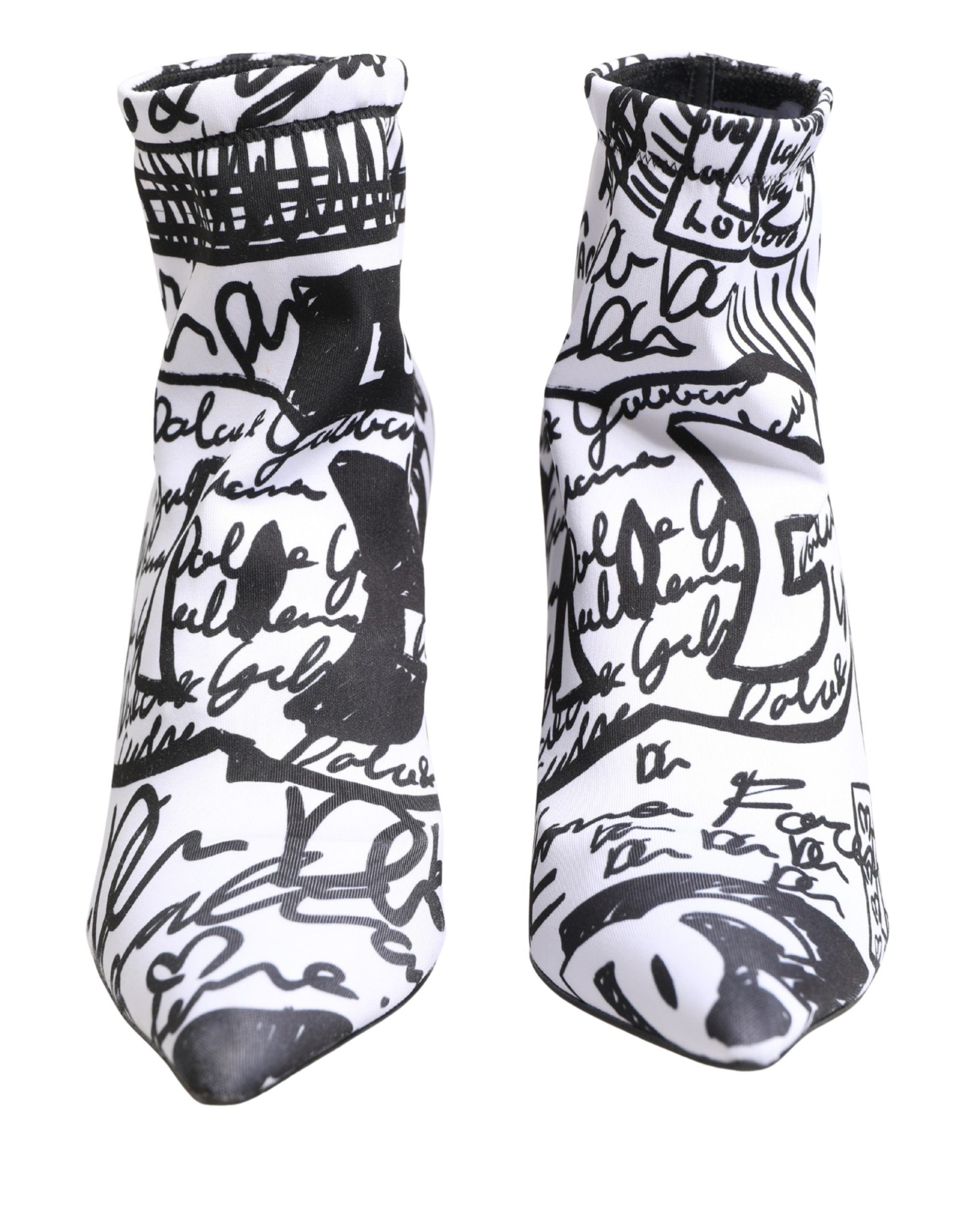Dolce & Gabbana Weiße Stretch-Stiefeletten mit Graffiti-Print