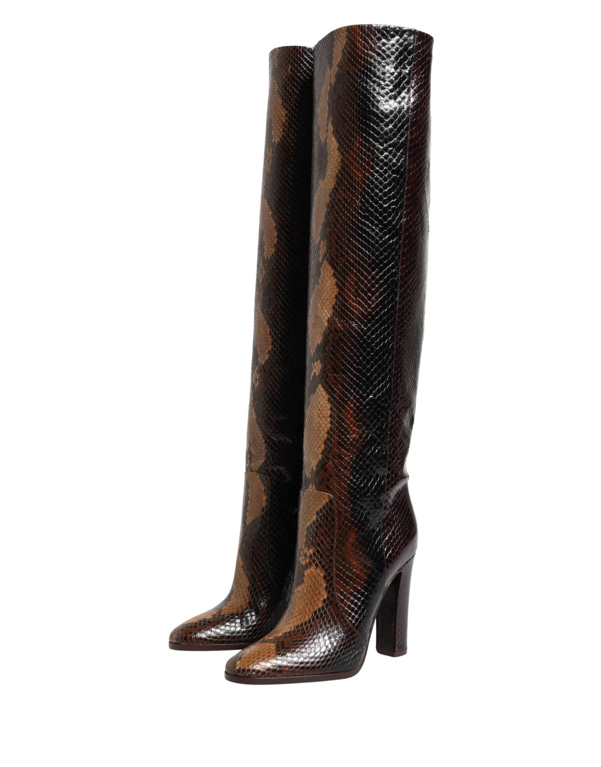 Dolce & Gabbana Braune Kniehohe Stiefel aus exotischem Leder