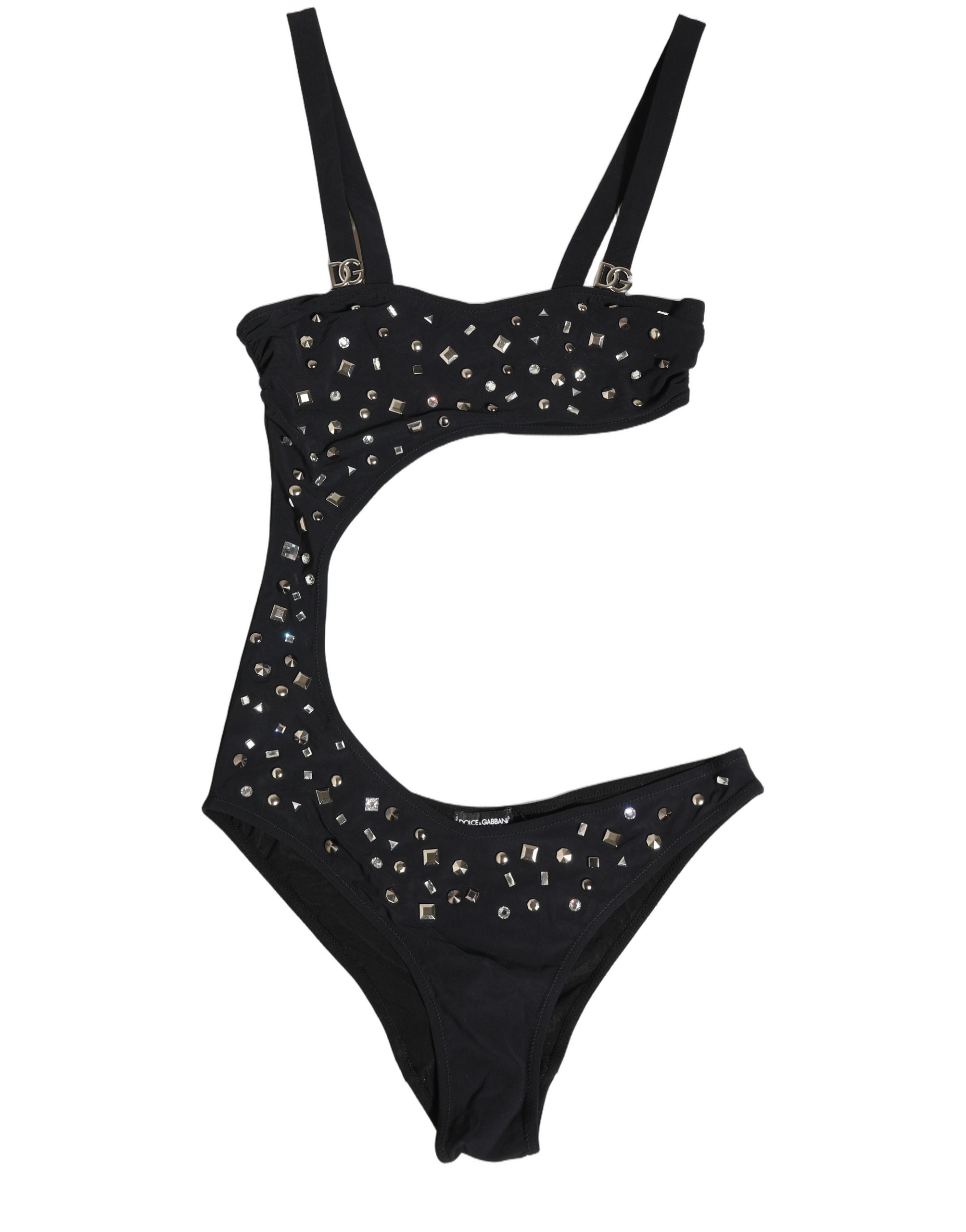 Dolce & Gabbana Schwarzer Badeanzug mit Cut-Outs und Strasssteinen
