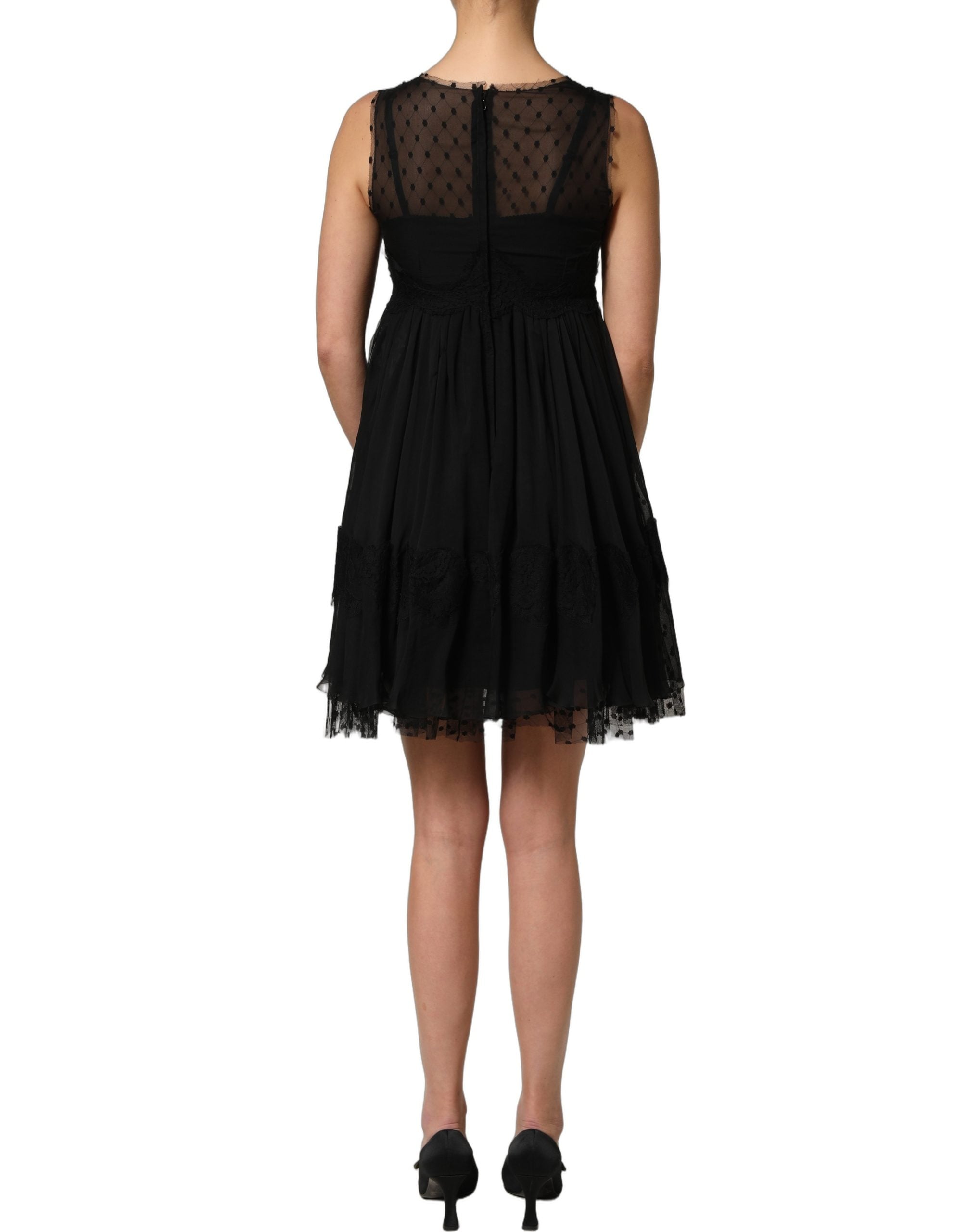 Dolce & Gabbana Ärmelloses Mini-Kleid in A-Linie mit schwarzer Spitze