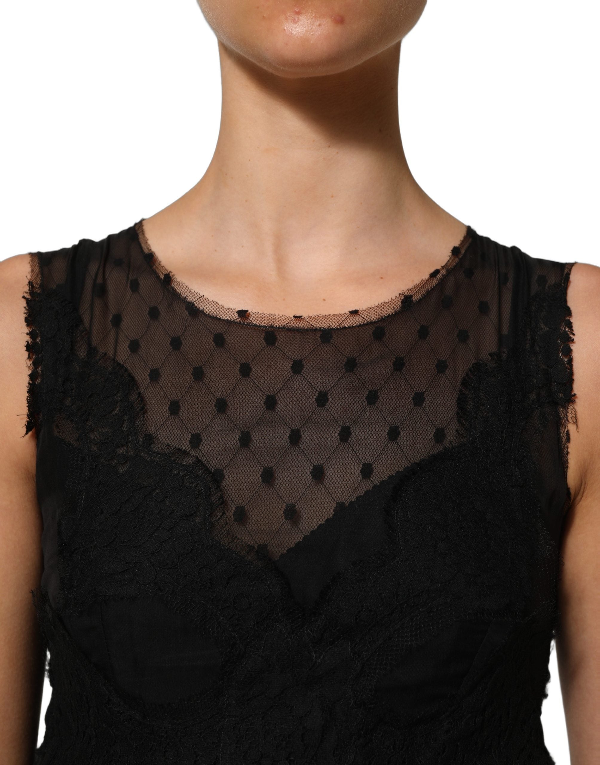 Dolce & Gabbana Ärmelloses Mini-Kleid in A-Linie mit schwarzer Spitze