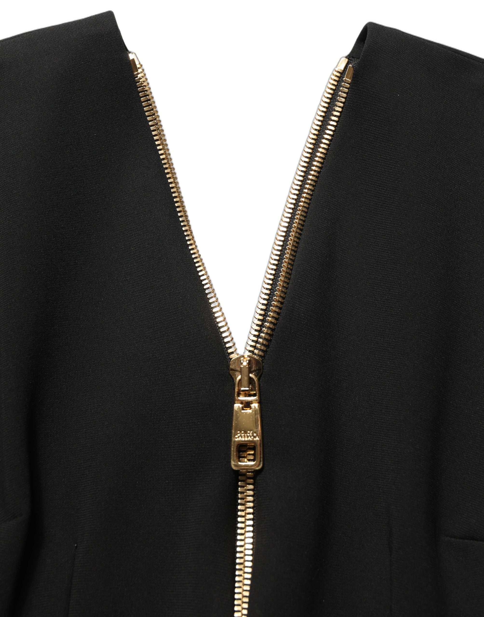 Dolce & Gabbana Schwarzes Midikleid mit langen Ärmeln und durchgehendem Reißverschluss vorne