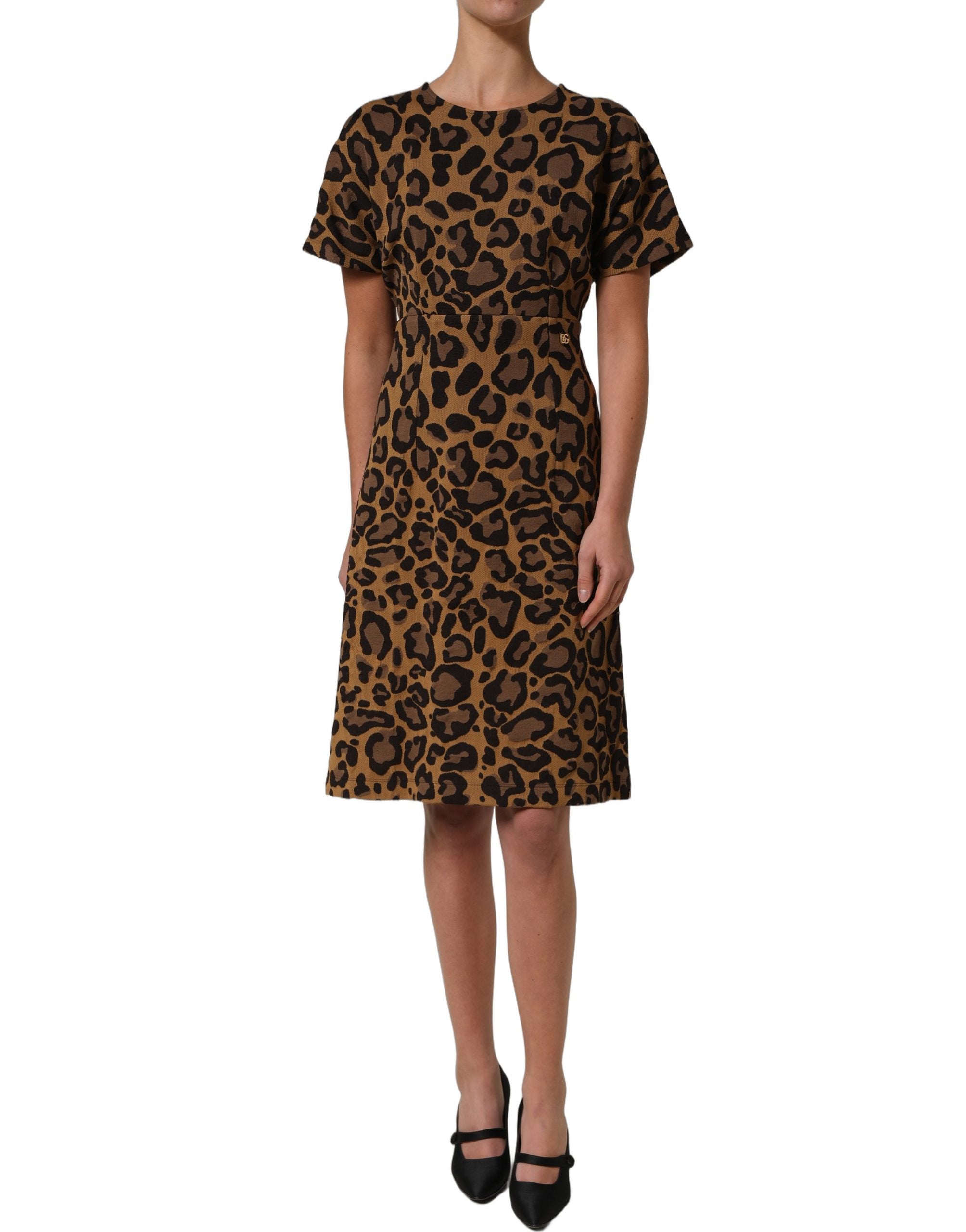 Dolce & Gabbana Braunes Mini-Kleid in A-Linie mit Leopardenmuster