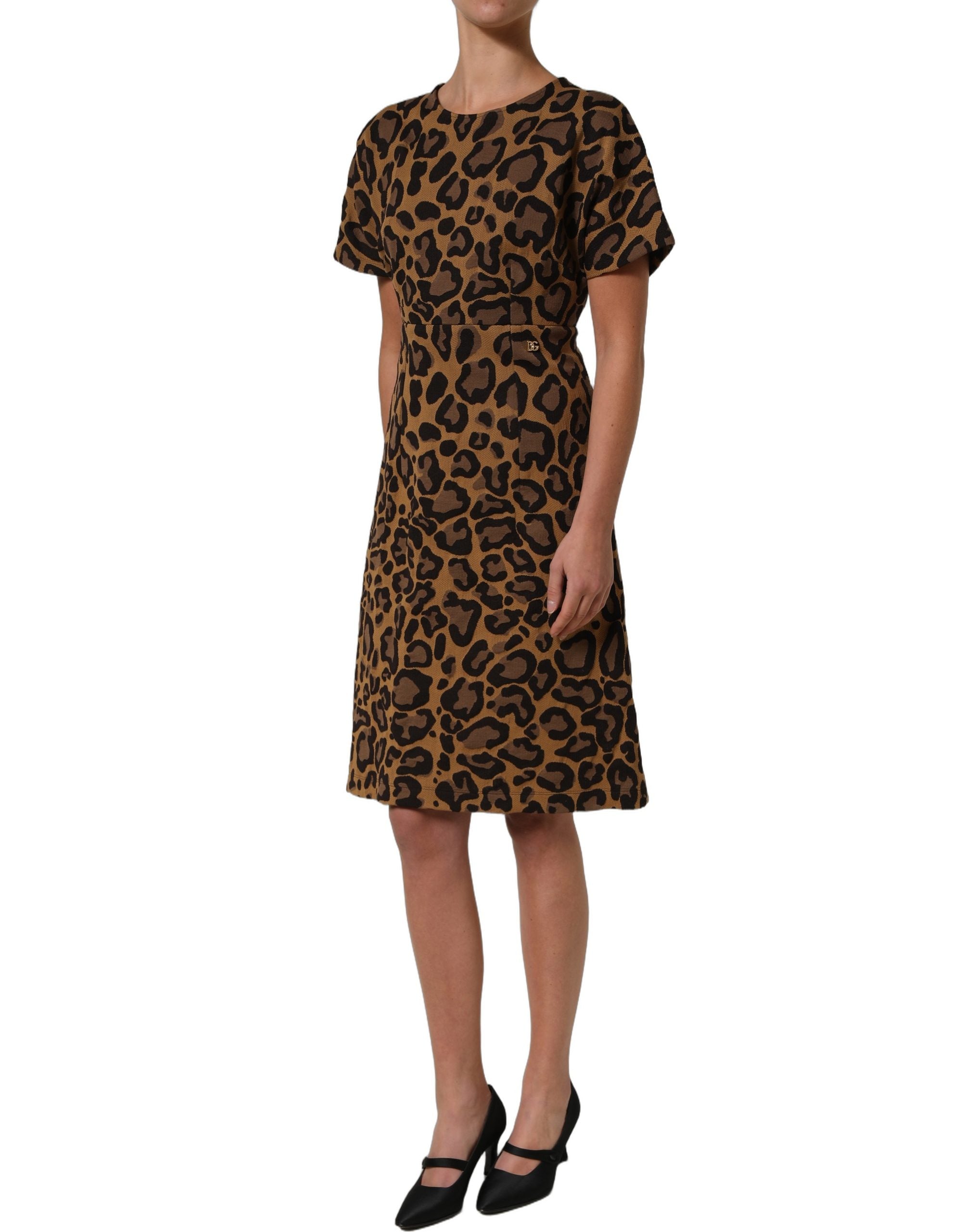 Dolce & Gabbana Braunes Mini-Kleid in A-Linie mit Leopardenmuster