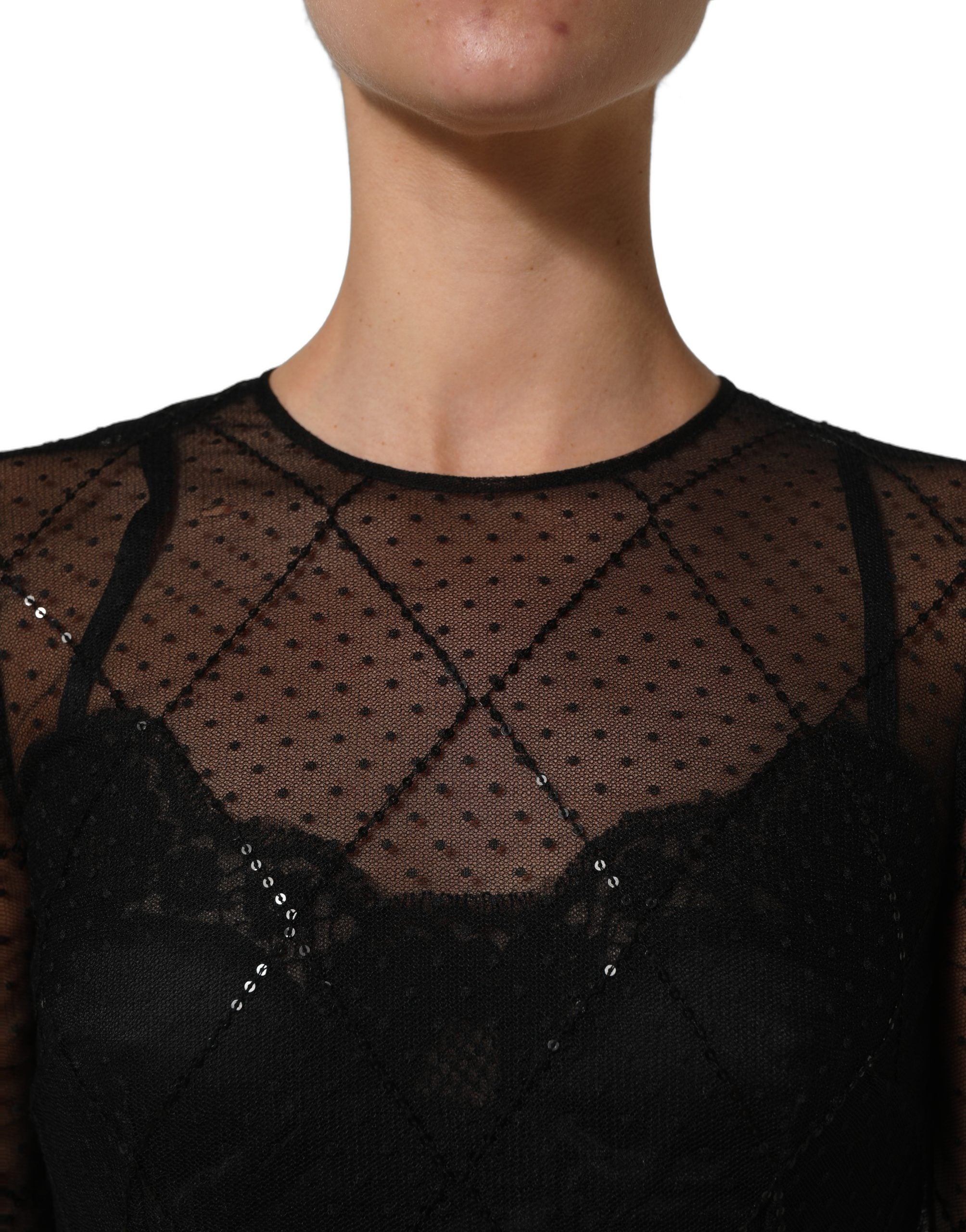 Dolce & Gabbana Langes Spitzen-Maxikleid aus schwarzem Mesh