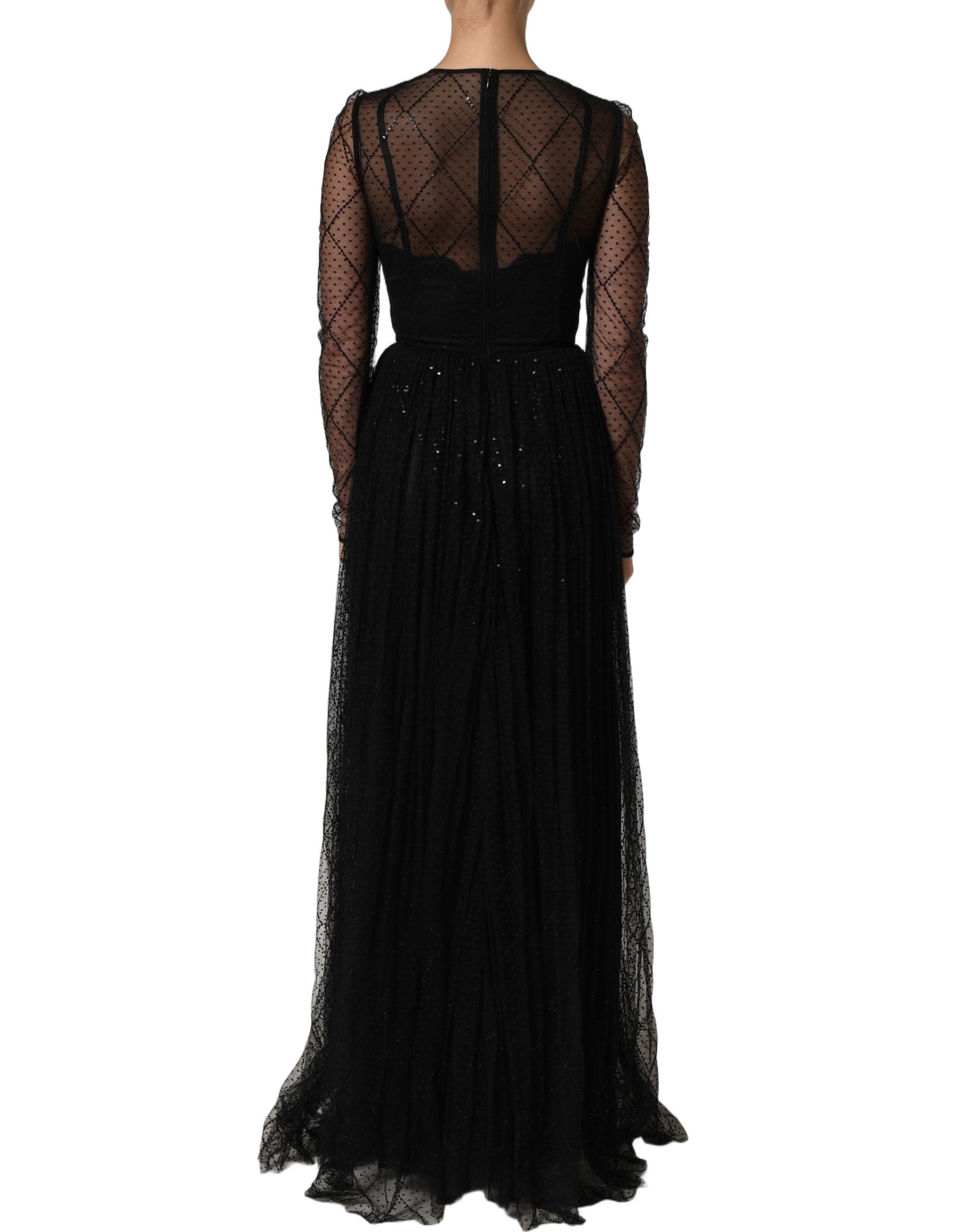 Dolce & Gabbana Langes Spitzen-Maxikleid aus schwarzem Mesh