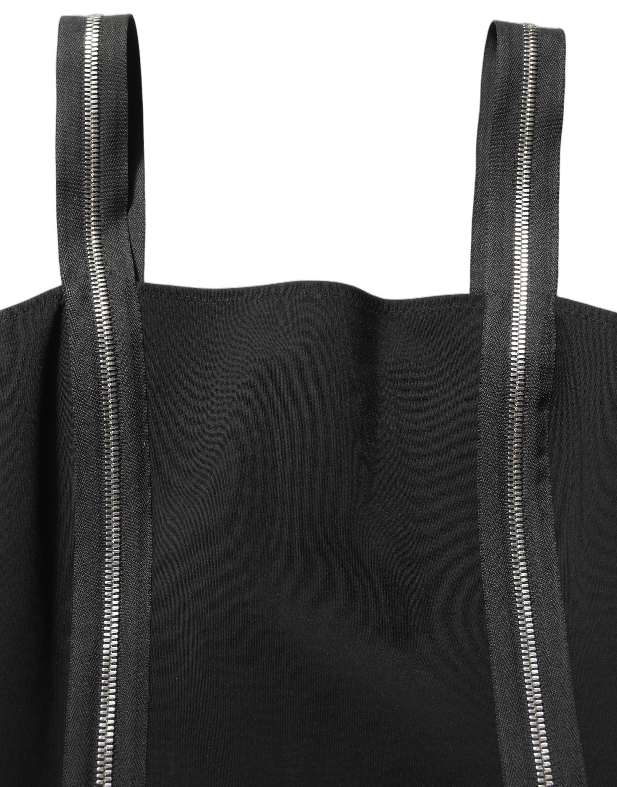 Dolce & Gabbana Schwarzes ärmelloses Midikleid mit Reißverschluss vorne
